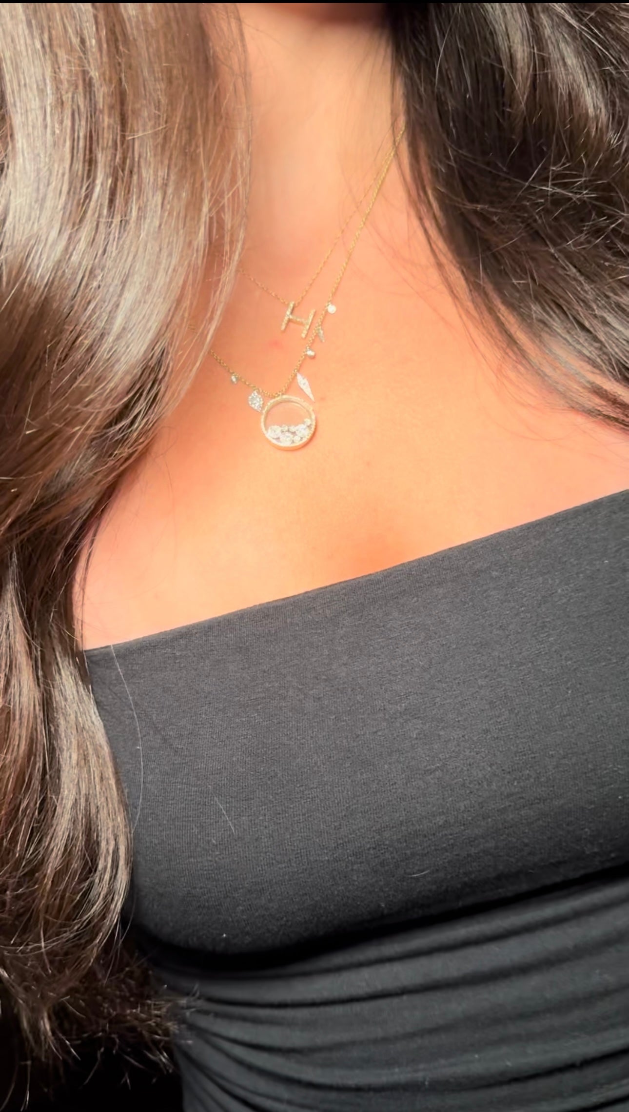 Block Initial Single Pave Diamond Pendant