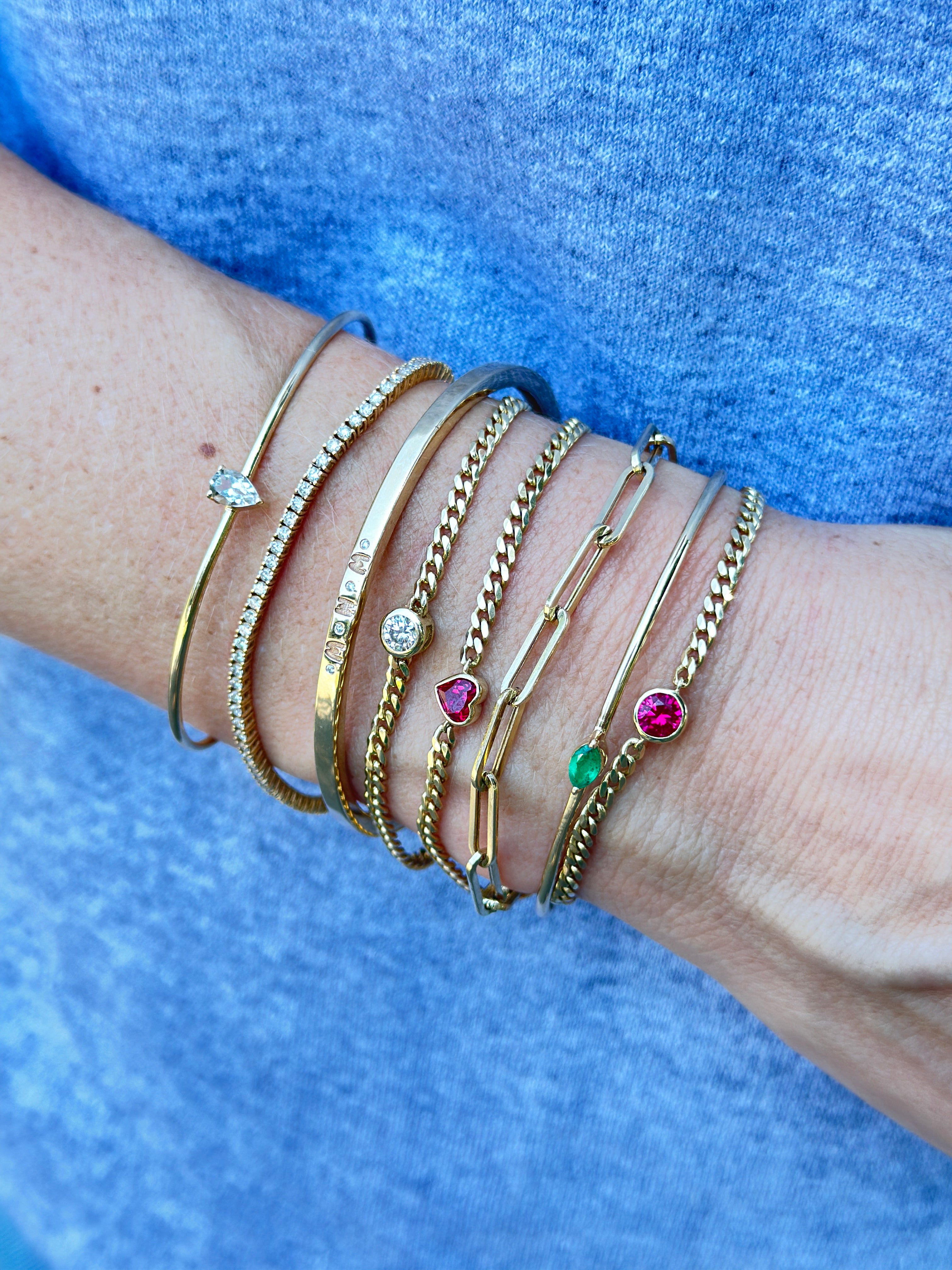 Personalized Initial Diamond and Birthstone Cuff Bangle