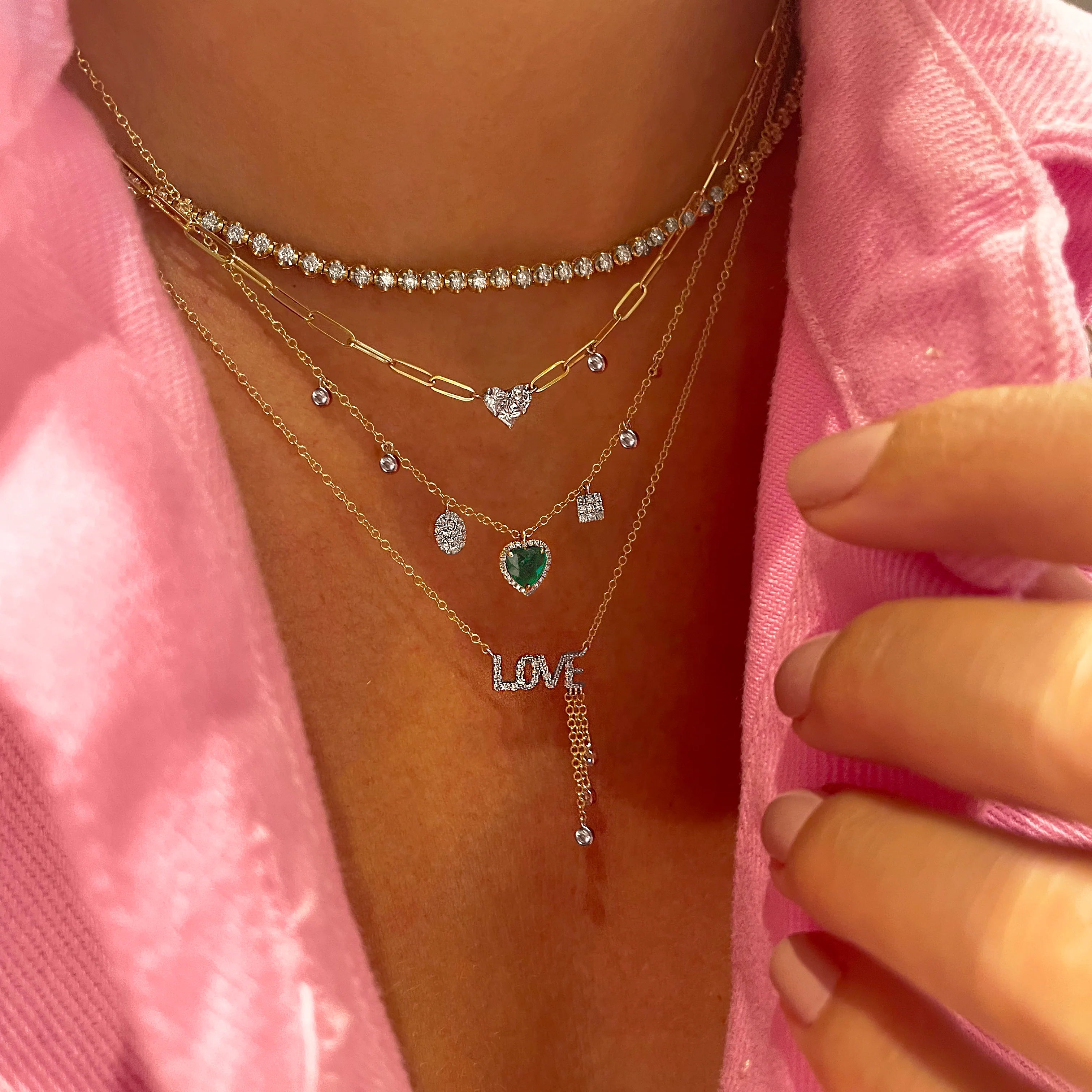 Meira T | Paperclip Necklace with Diamond Heart Charm and Bezel