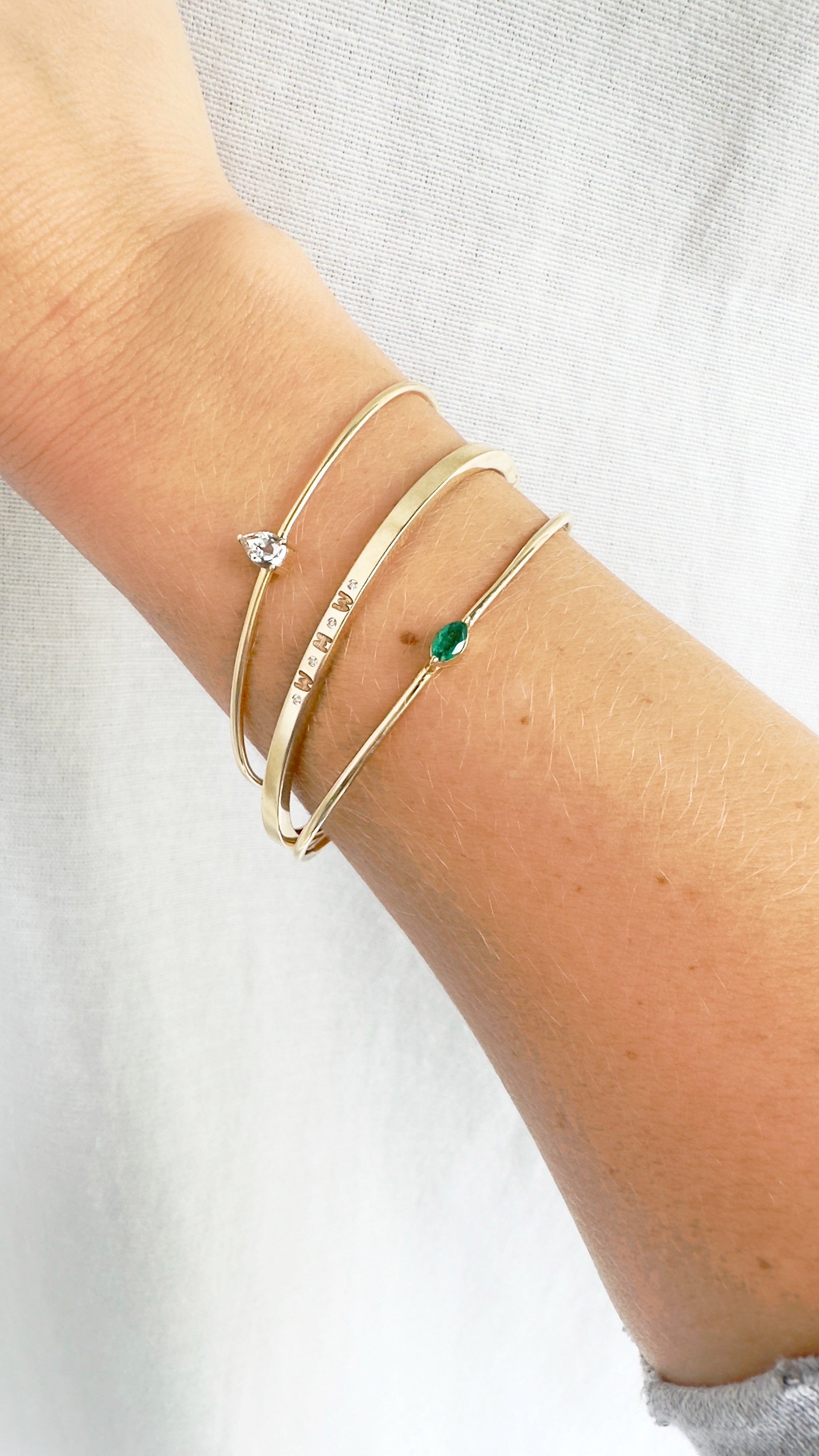 Marquise Gemstone Gold Cuff Bangle