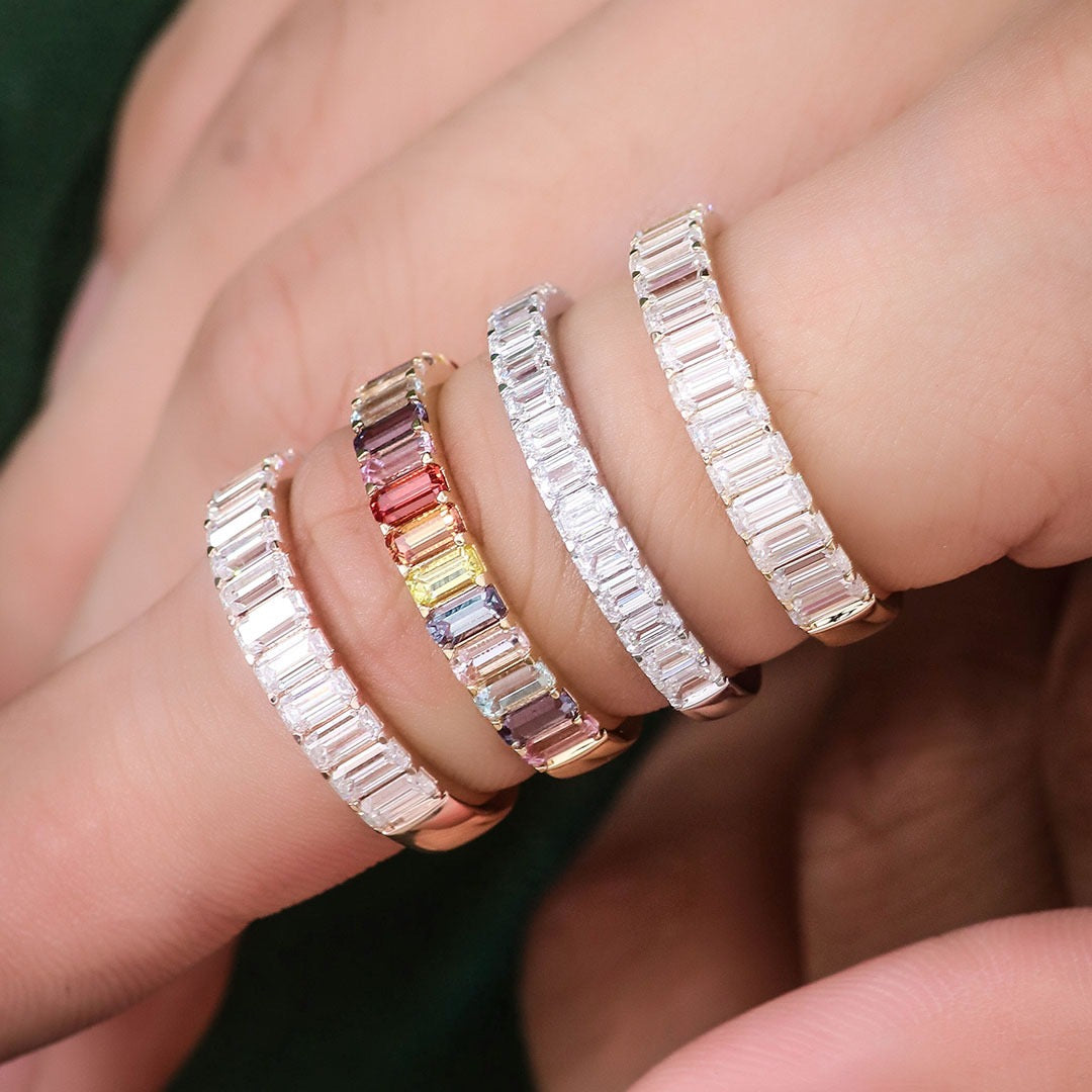 Color Moissanite Baguette Half Pave Band