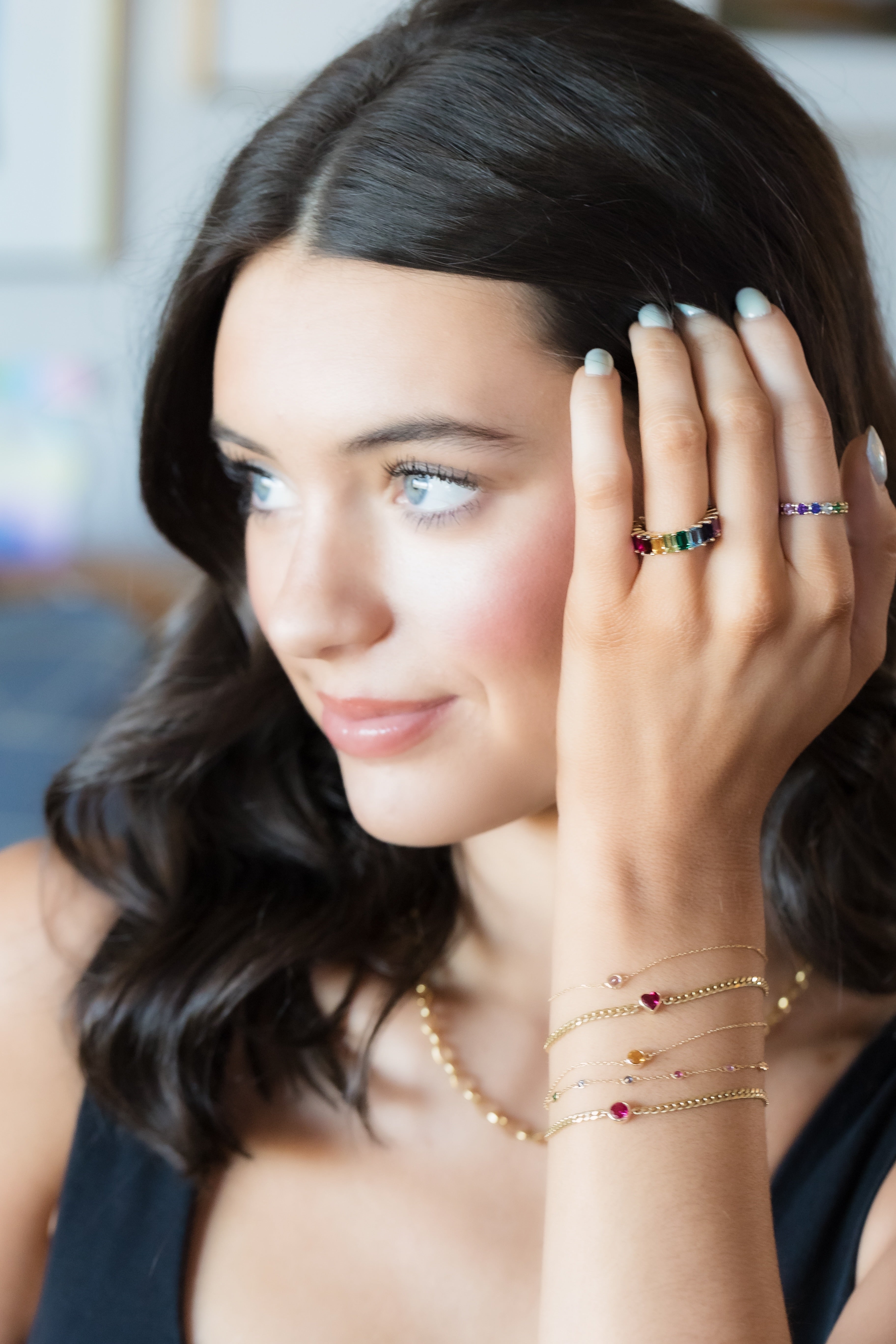 Baguette Eternity Rainbow Gemstone Ring