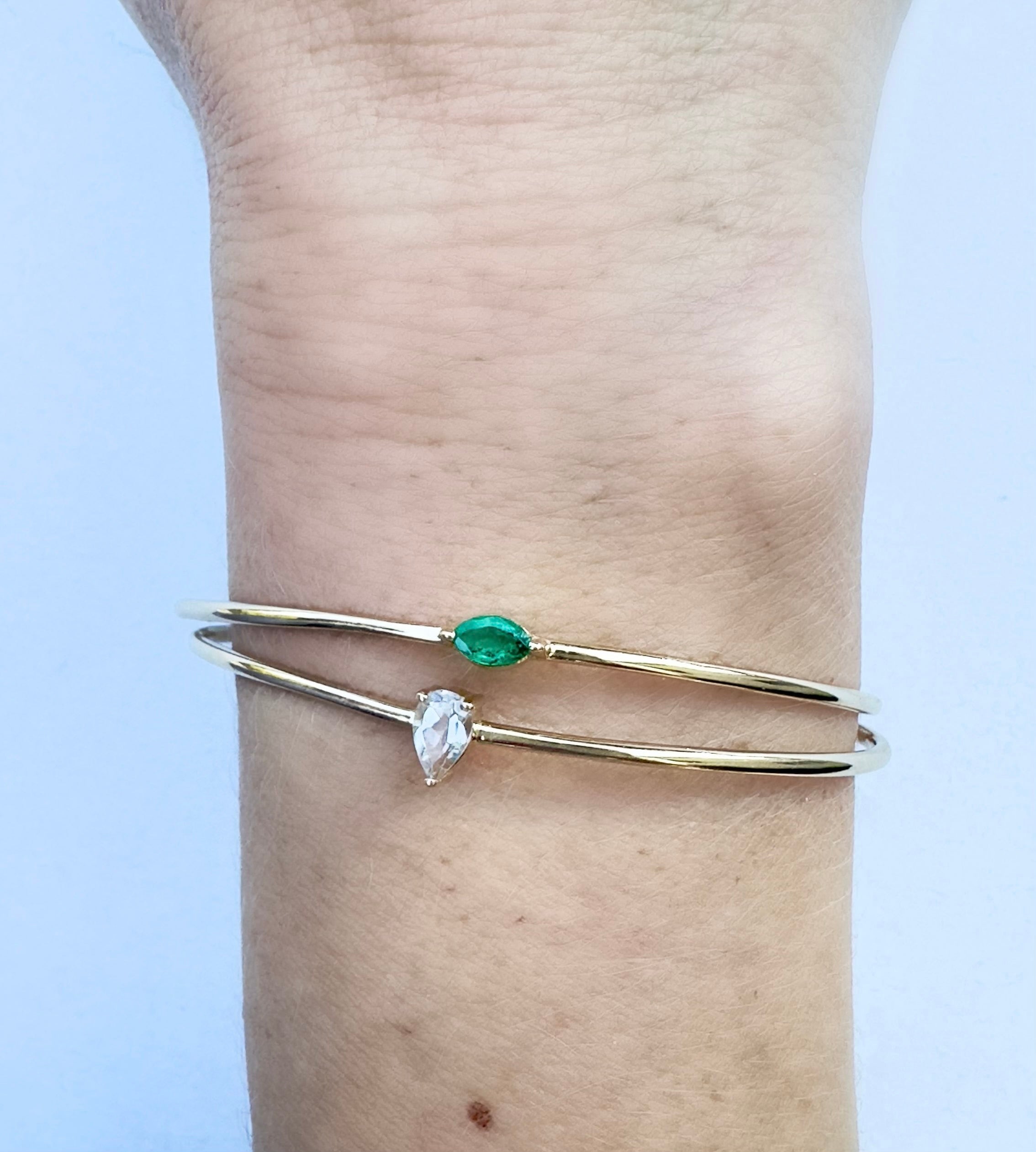 Marquise Gemstone Gold Cuff Bangle
