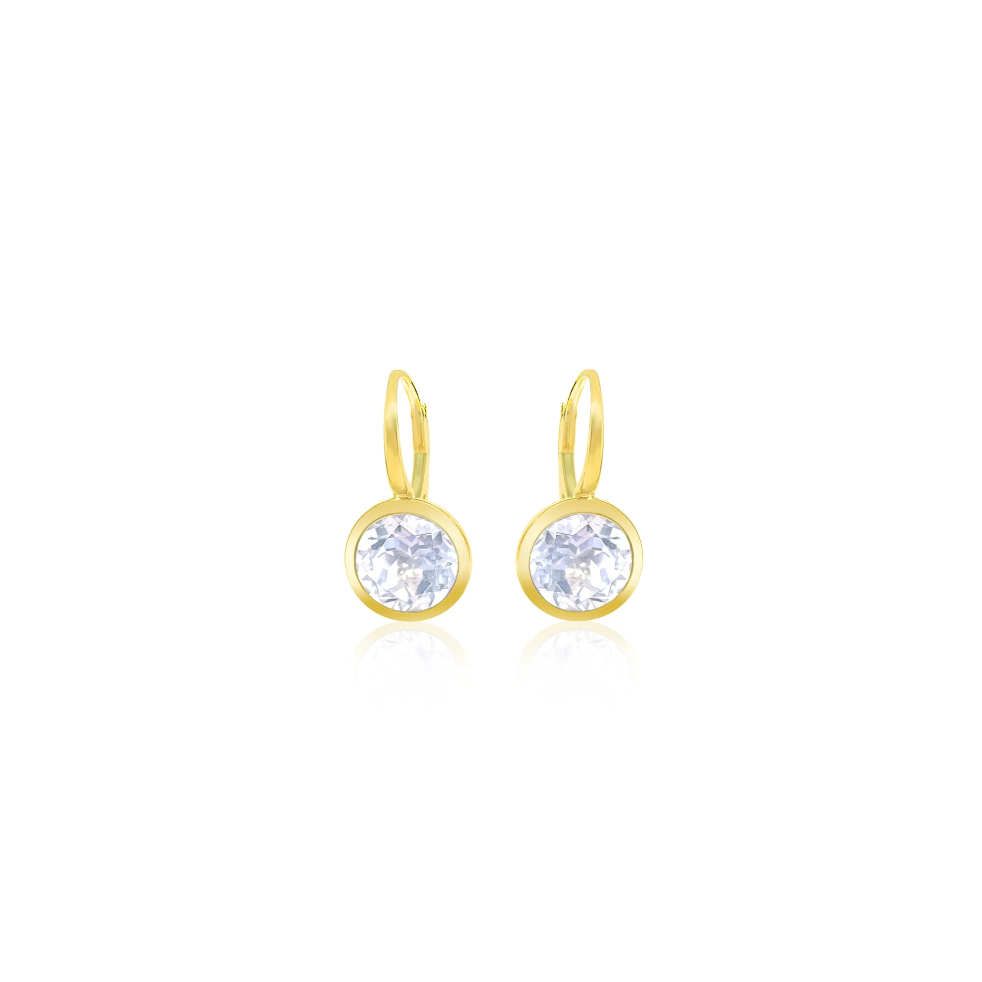 14kt Yellow Gold White Topaz Bezel Set Lever Back Earrings