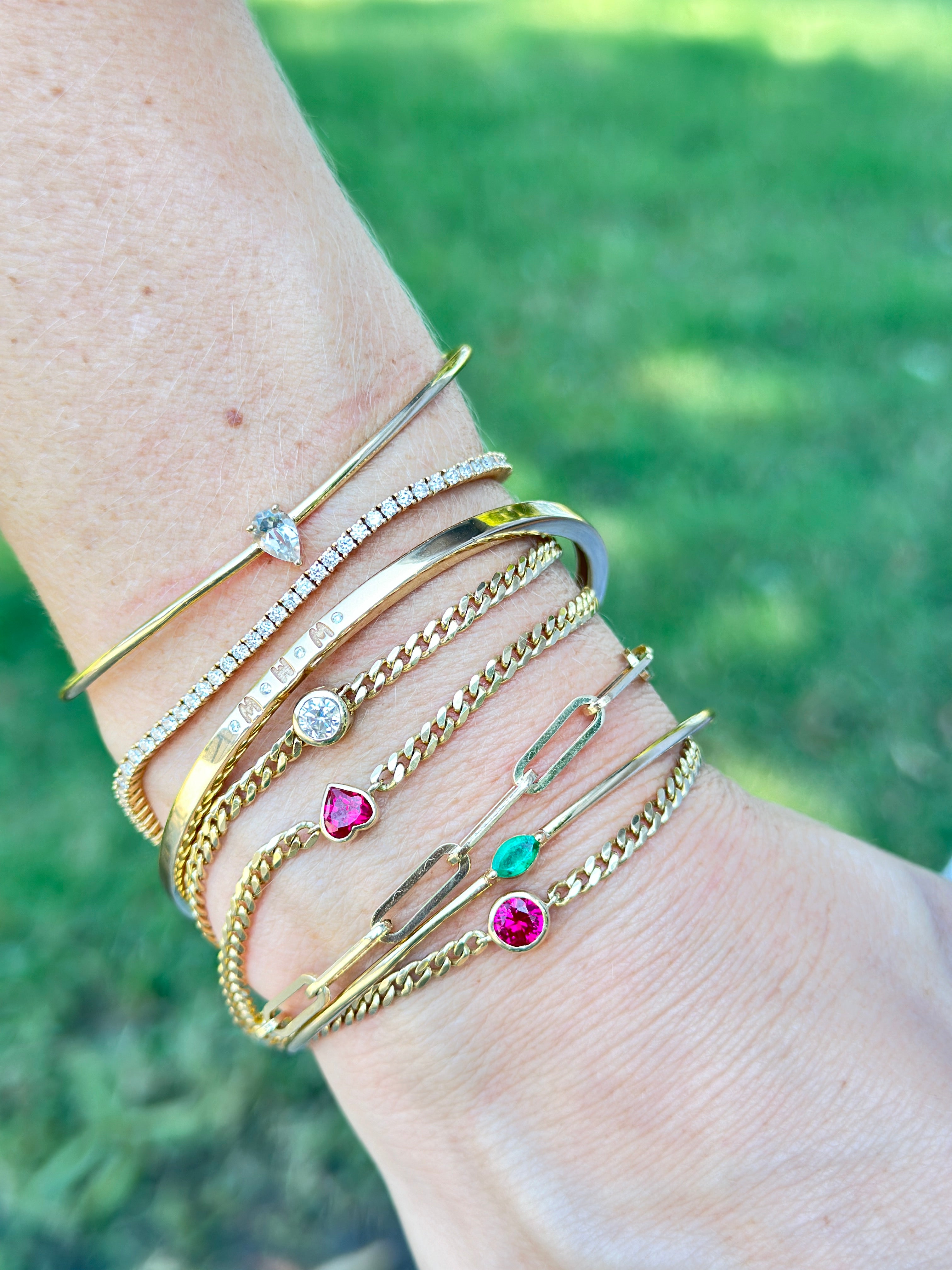 White Topaz Solitaire Pear Cuff Bangle