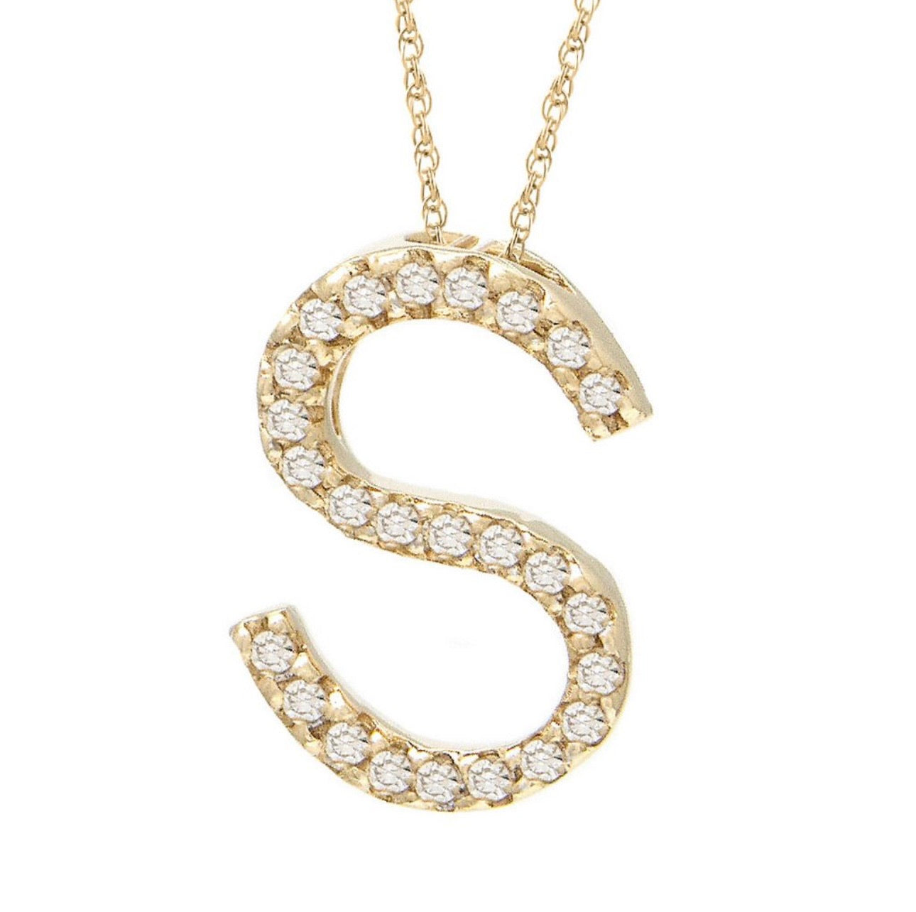 Block Initial Single Pave Diamond Pendant