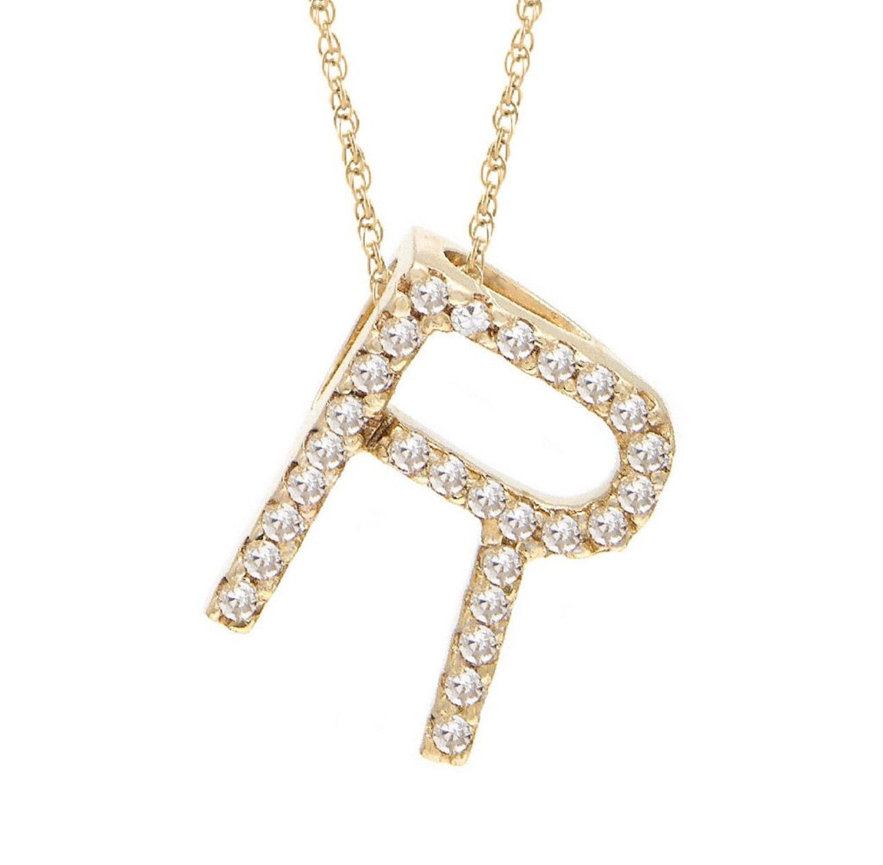 Block Initial Single Pave Diamond Pendant