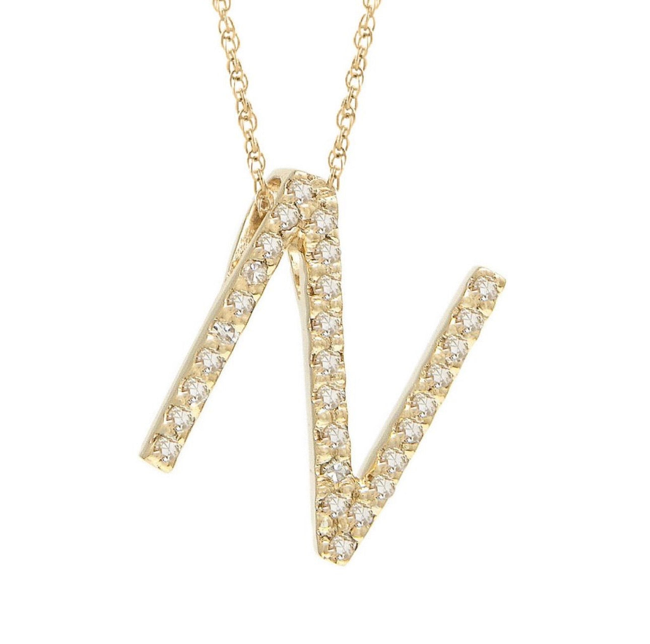 Block Initial Single Pave Diamond Pendant