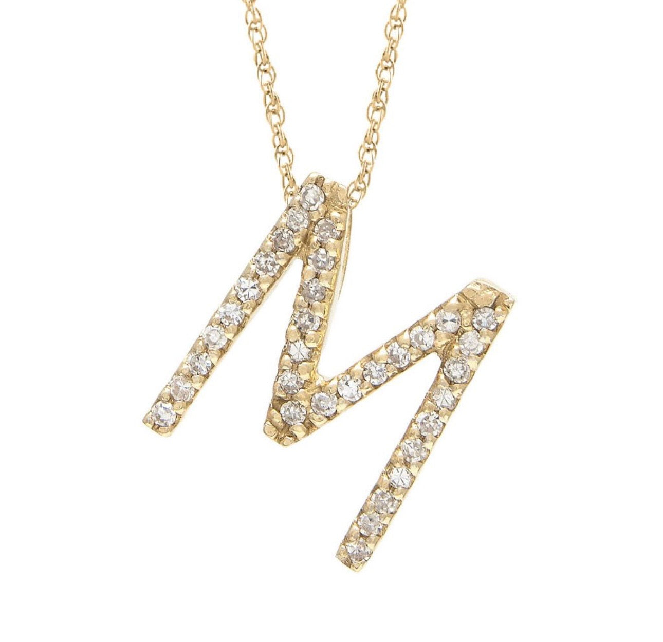 Block Initial Single Pave Diamond Pendant