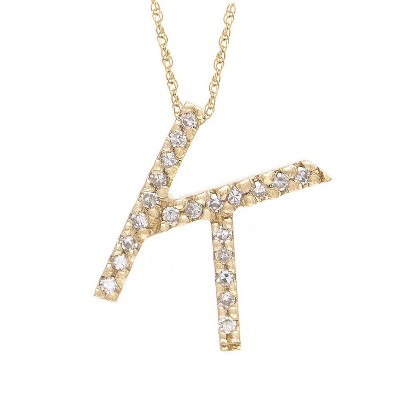 Block Initial Single Pave Diamond Pendant