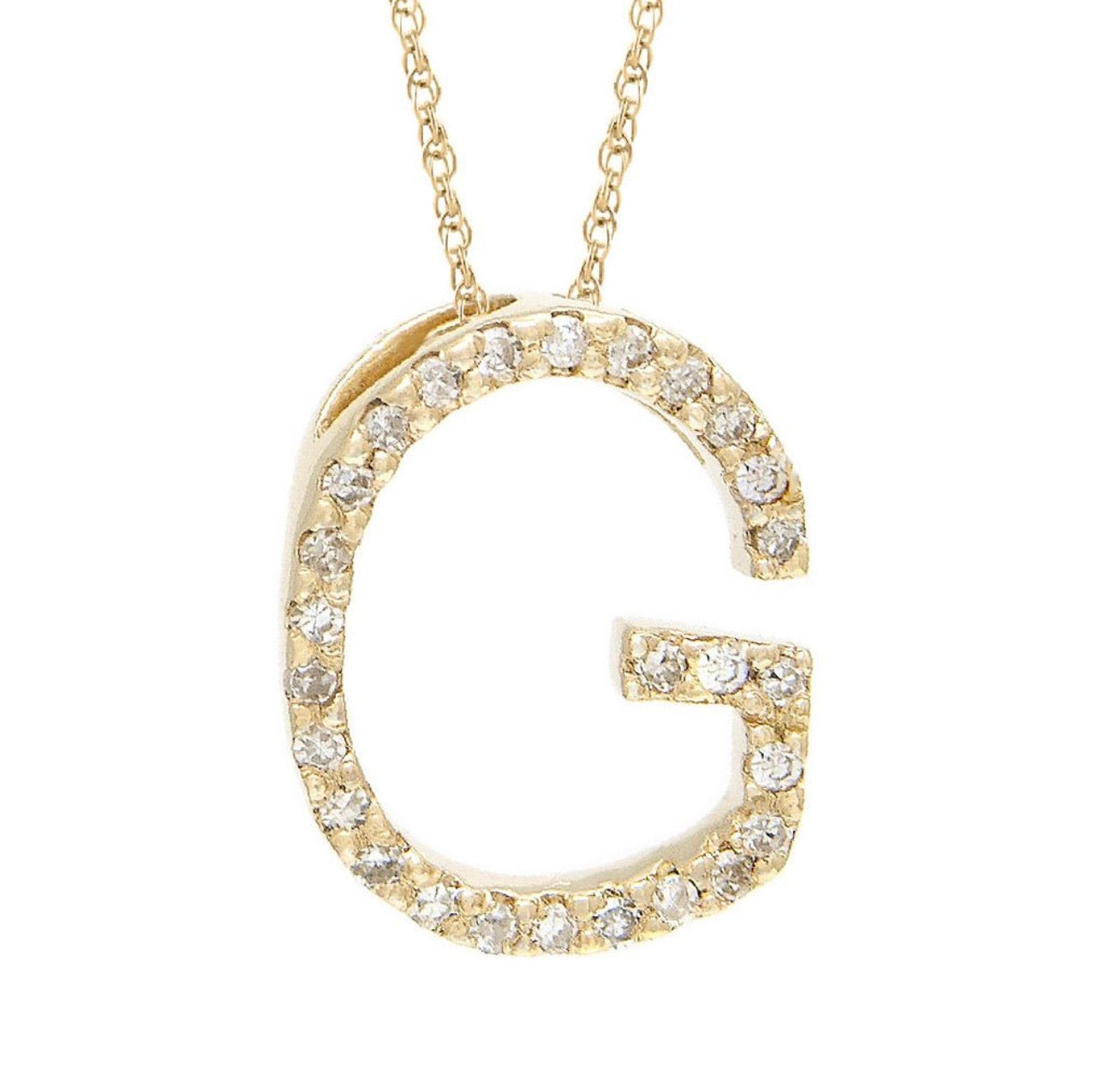 Block Initial Single Pave Diamond Pendant - G