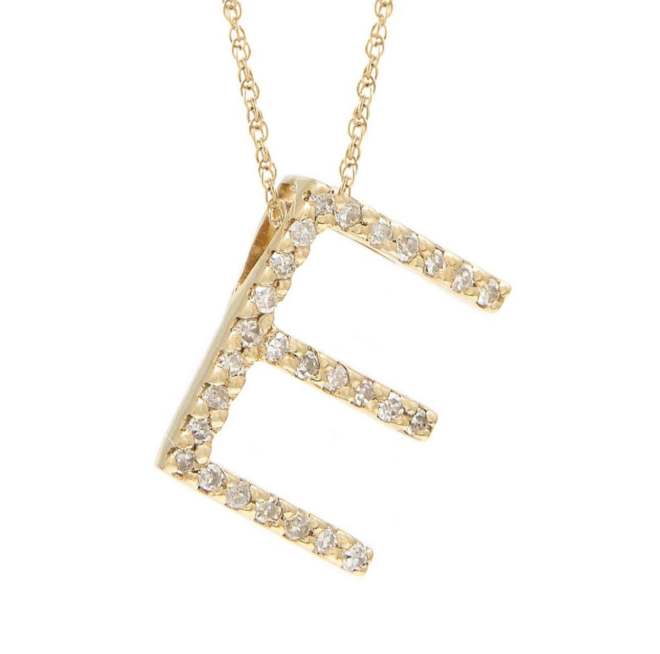 Block Initial Single Pave Diamond Pendant - E