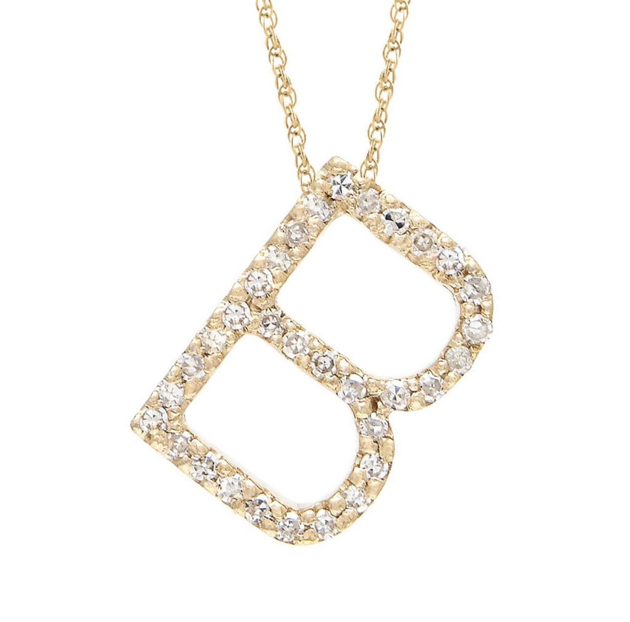 Block Initial Single Pave Diamond Pendant - B