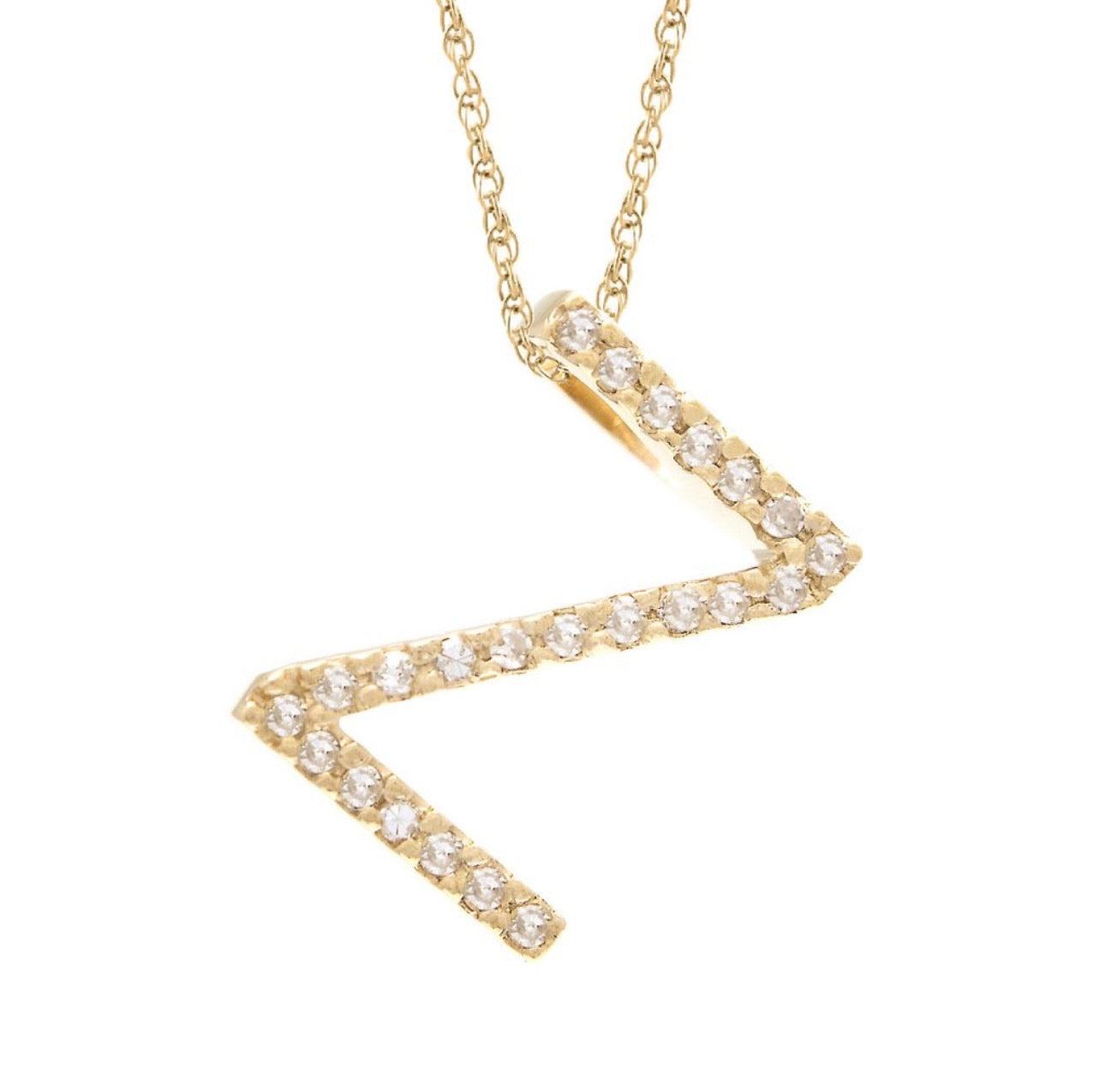 Block Initial Single Pave Diamond Pendant