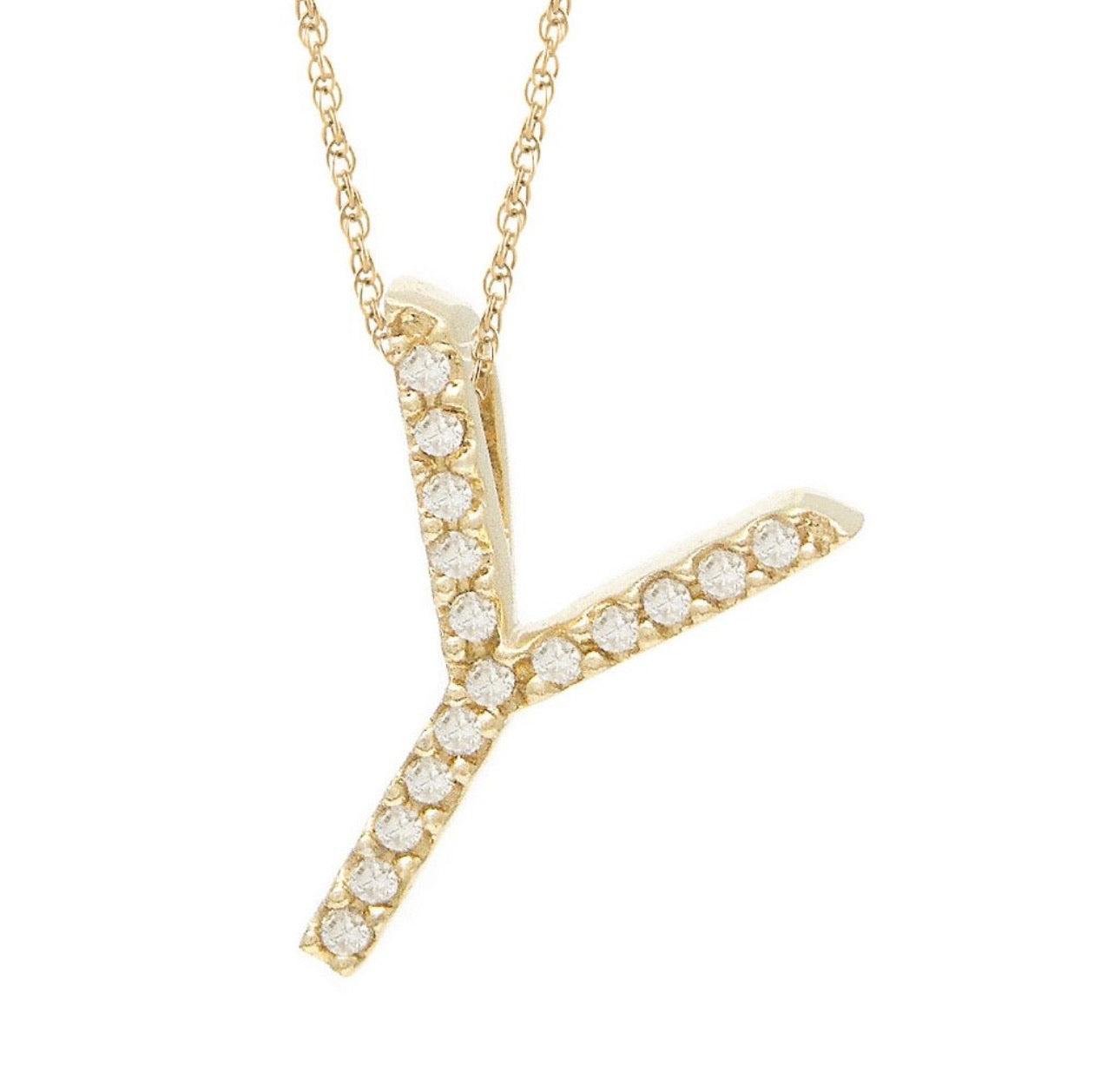 Block Initial Single Pave Diamond Pendant