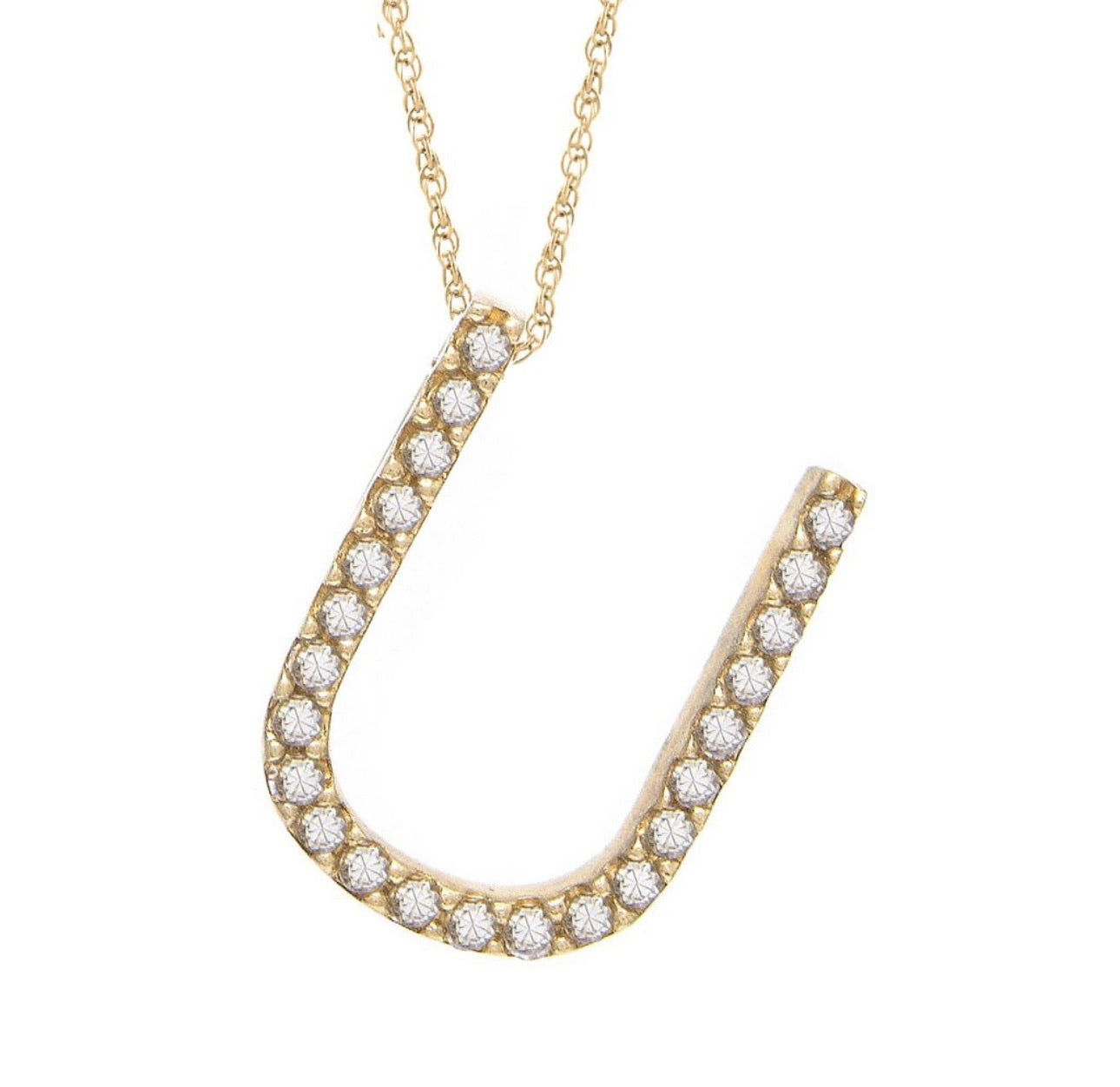 Block Initial Single Pave Diamond Pendant