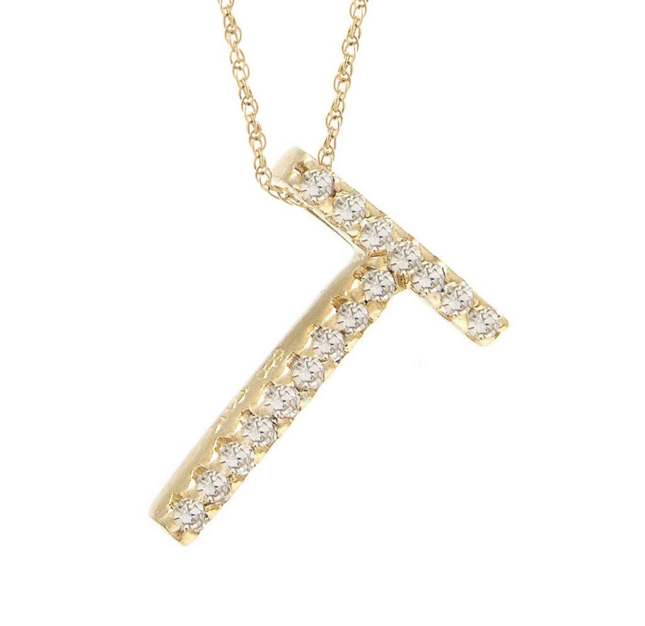 Block Initial Single Pave Diamond Pendant