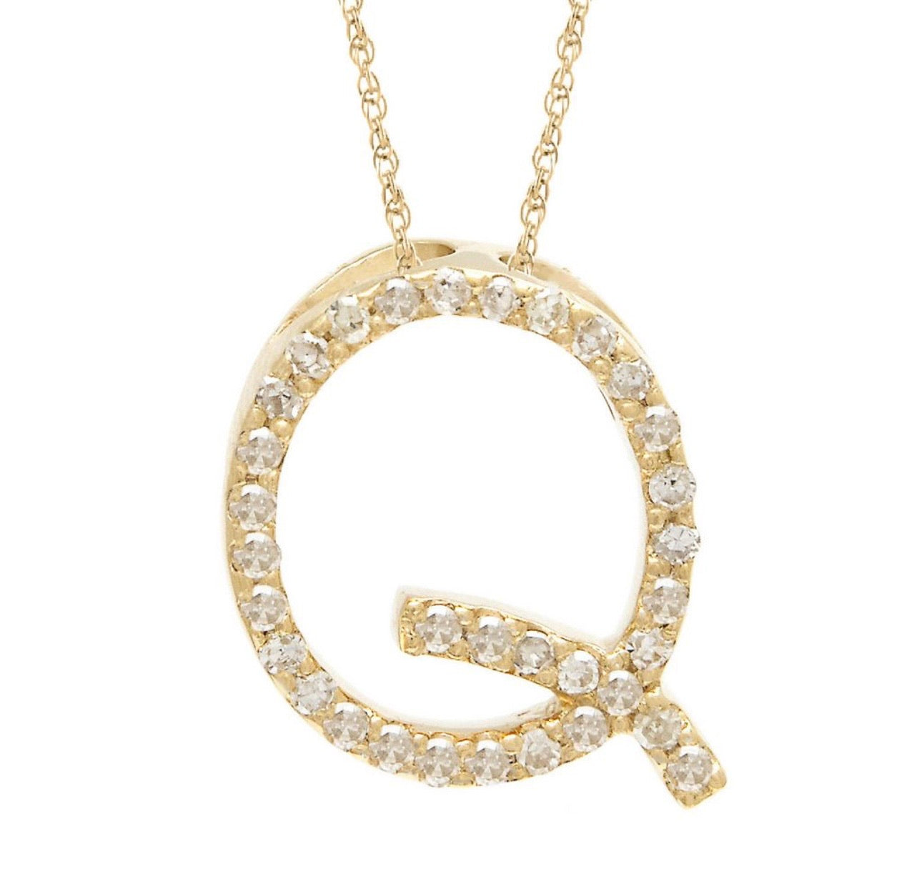 Block Initial Single Pave Diamond Pendant