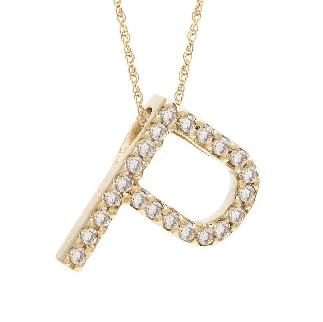 Block Initial Single Pave Diamond Pendant
