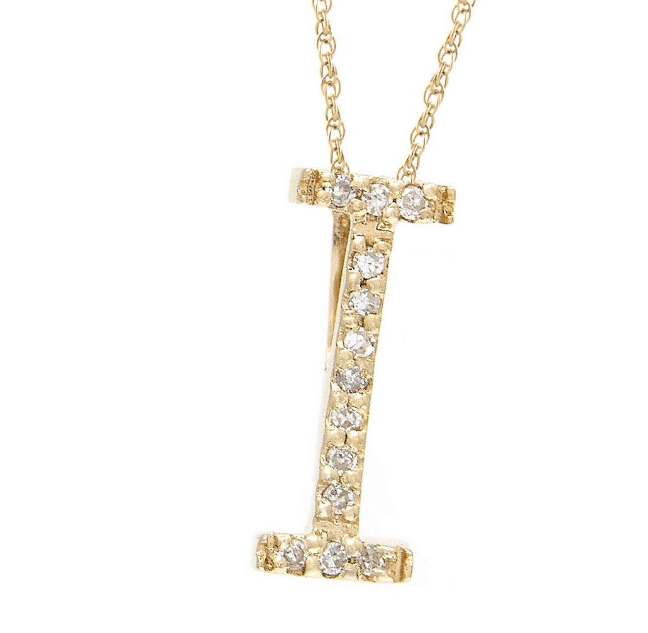 Block Initial Single Pave Diamond Pendant