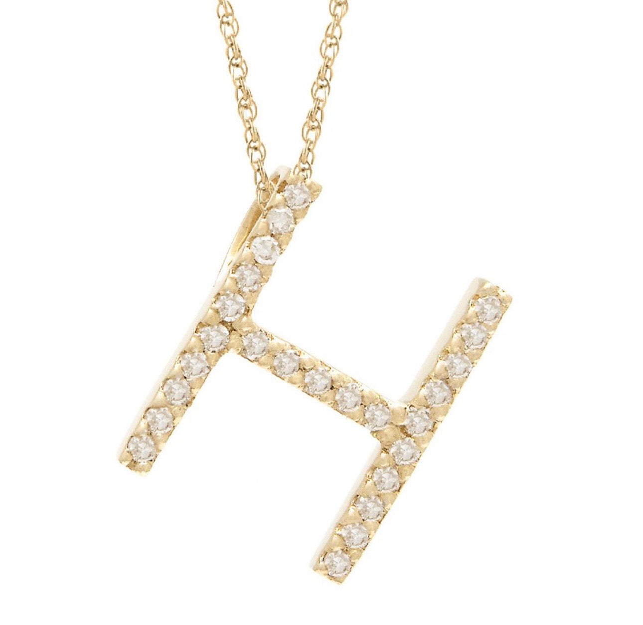 Block Initial Single Pave Diamond Pendant