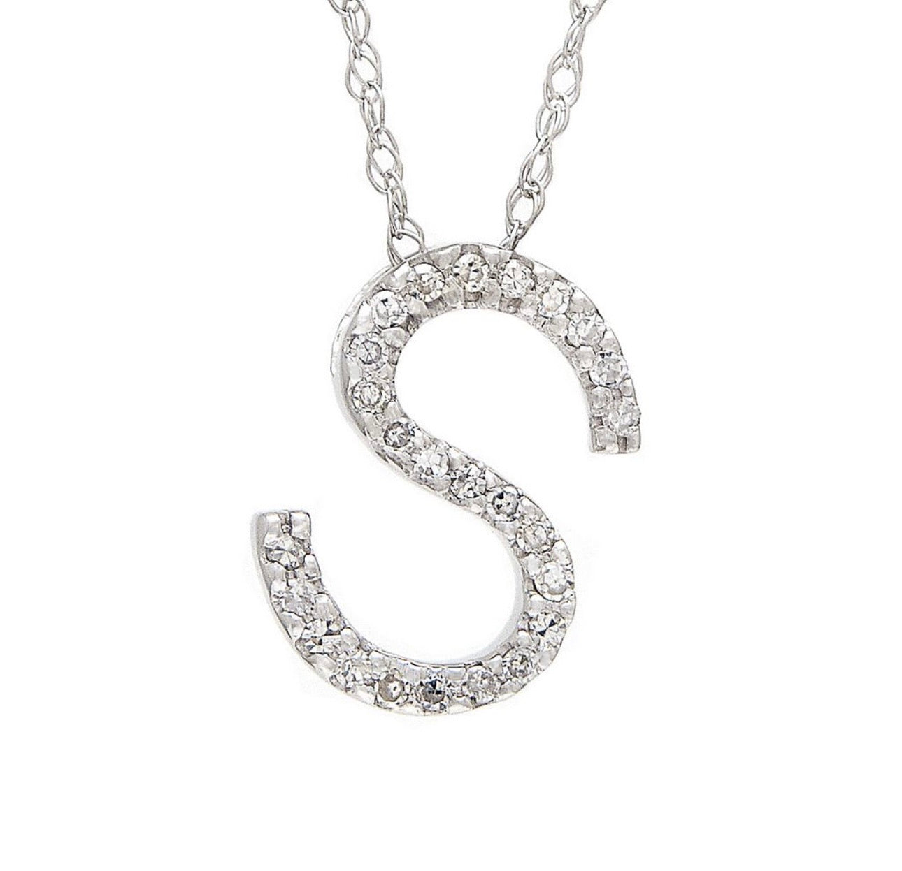 Block Initial Single Pave Diamond Pendant