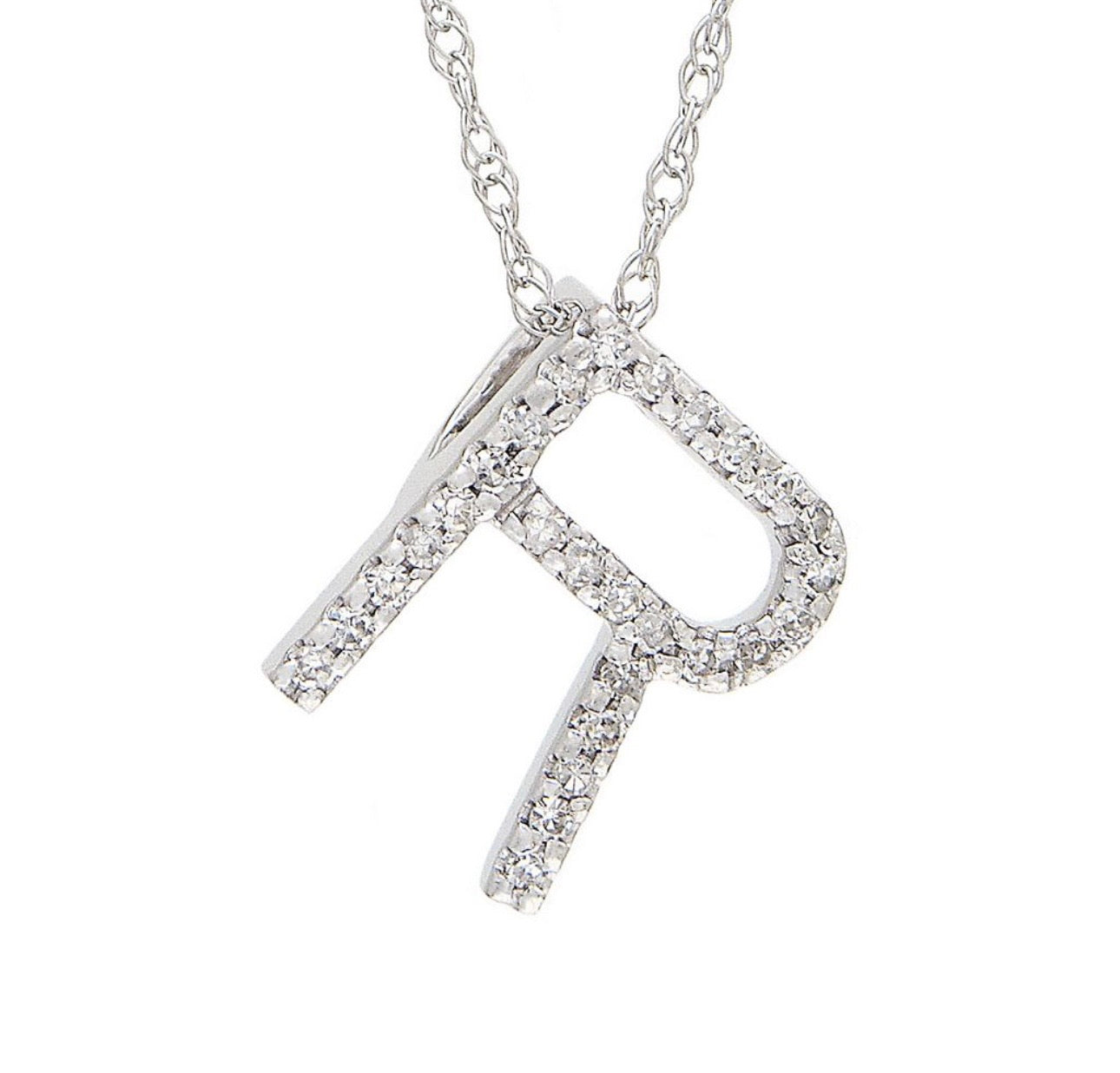 Block Initial Single Pave Diamond Pendant