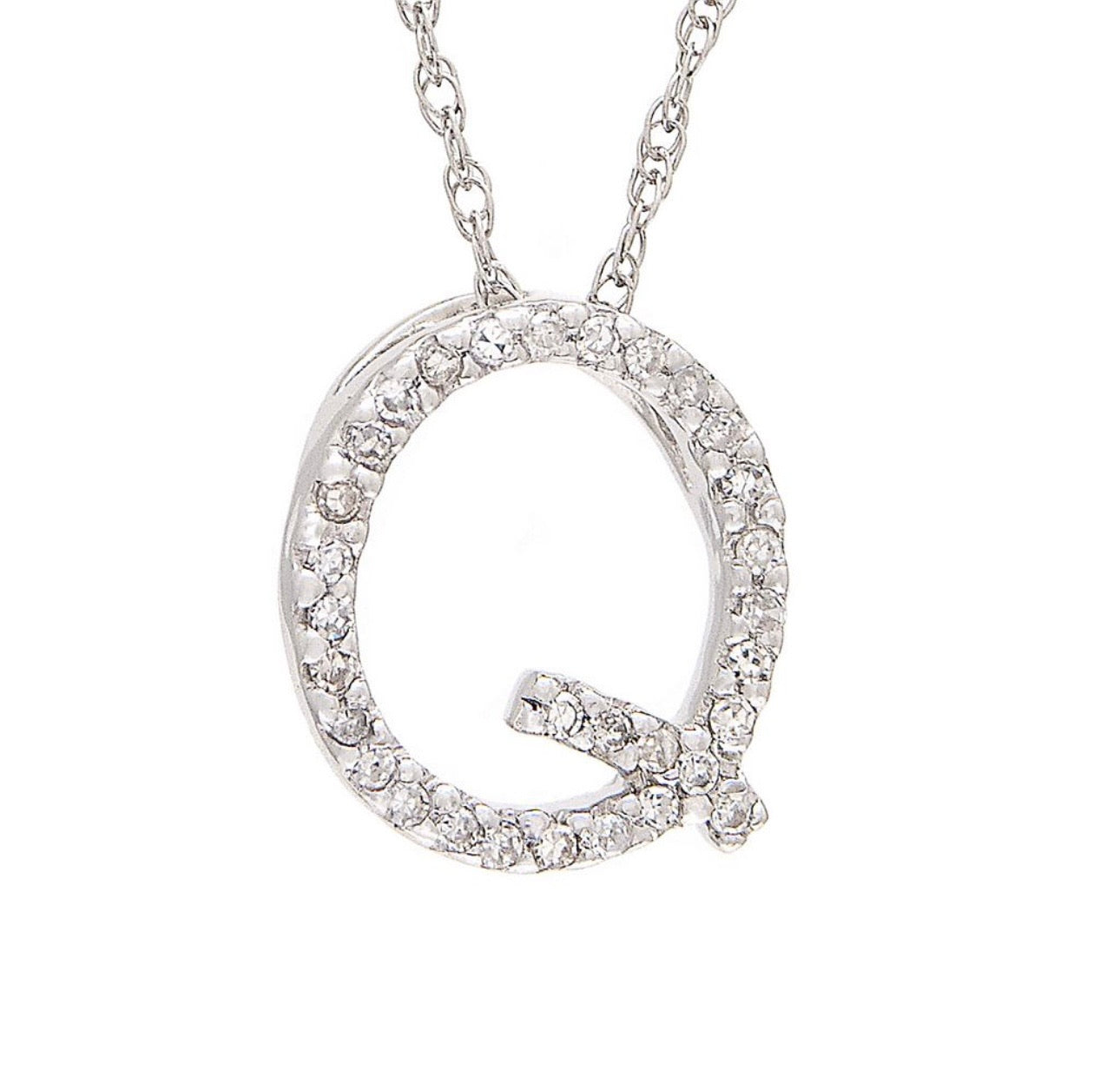 Block Initial Single Pave Diamond Pendant