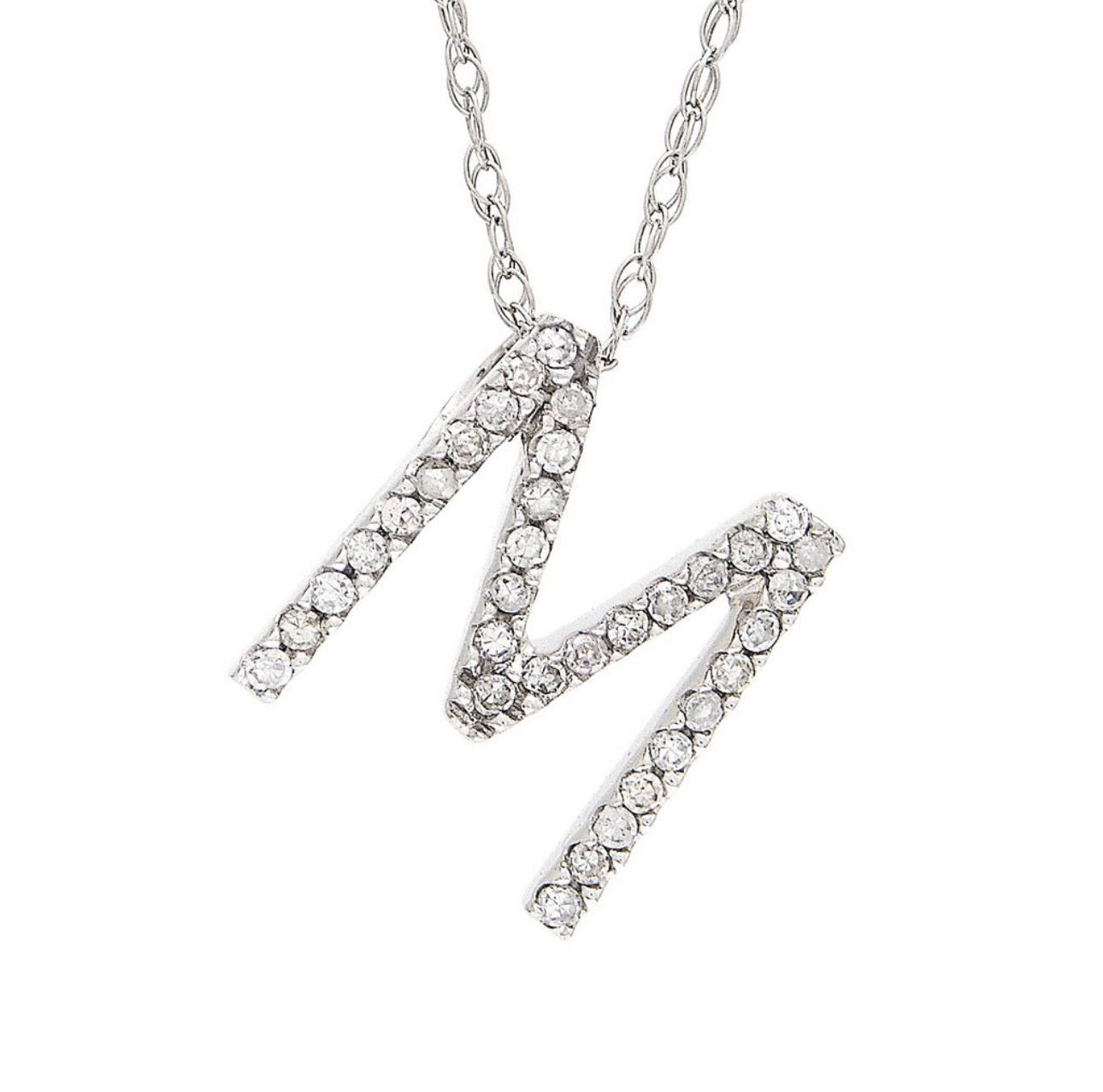 Block Initial Single Pave Diamond Pendant