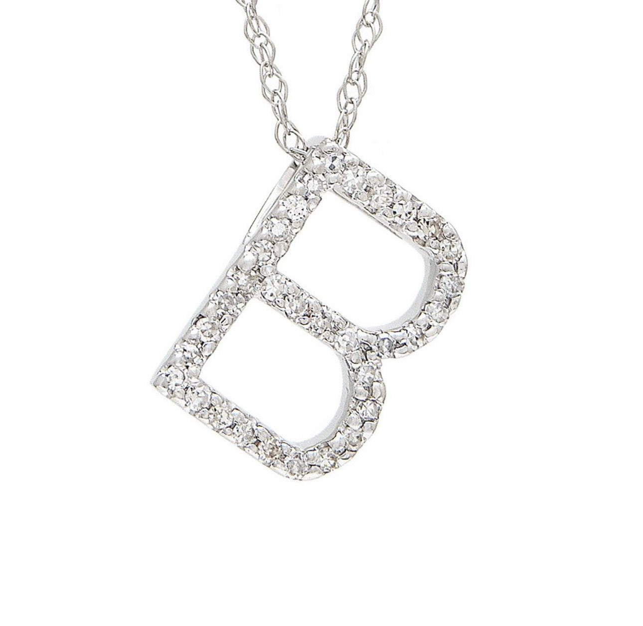 Block Initial Single Pave Diamond Pendant