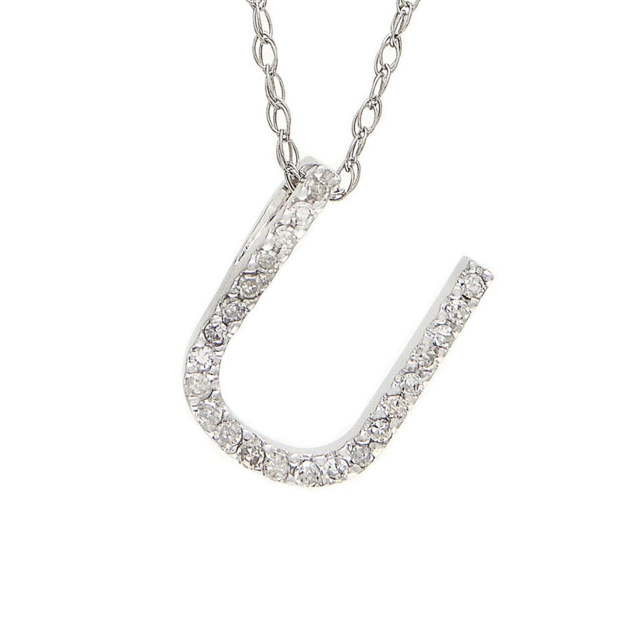 Block Initial Single Pave Diamond Pendant