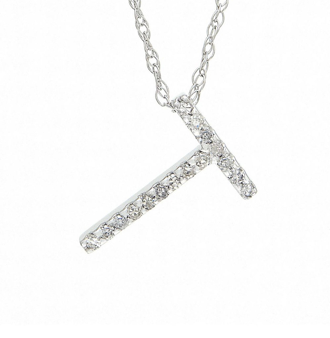 Block Initial Single Pave Diamond Pendant