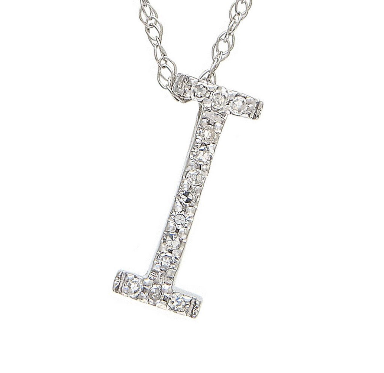 Block Initial Single Pave Diamond Pendant