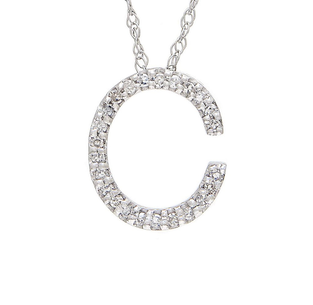 Block Initial Single Pave Diamond Pendant