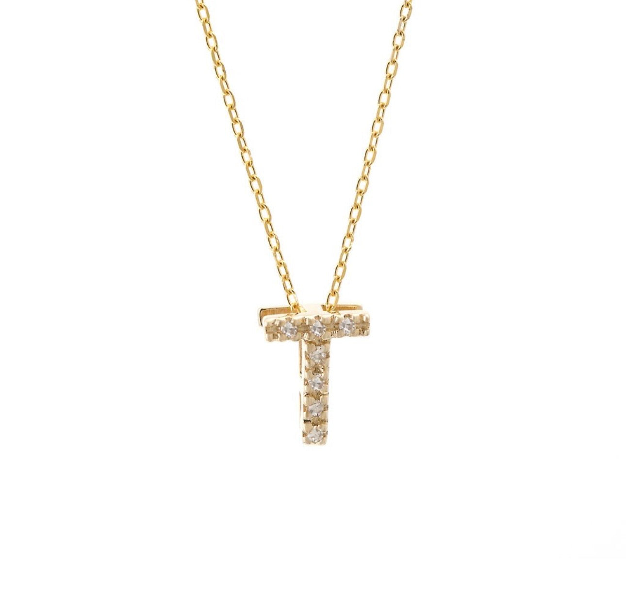 Mini Initial Single Micro Pave Diamond Necklace