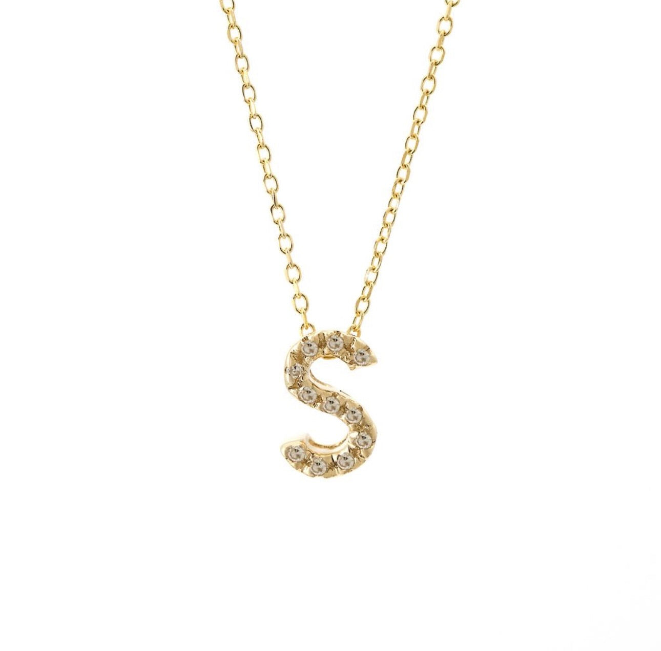 Mini Initial Single Micro Pave Diamond Necklace