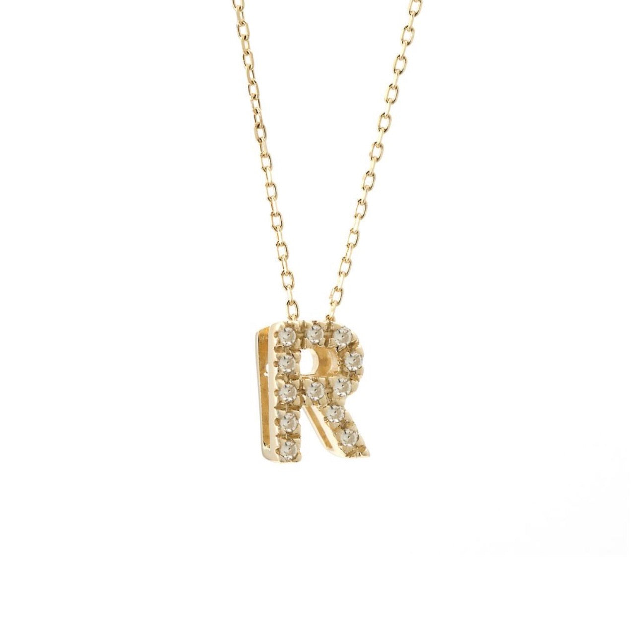 Mini Initial Single Micro Pave Diamond Necklace