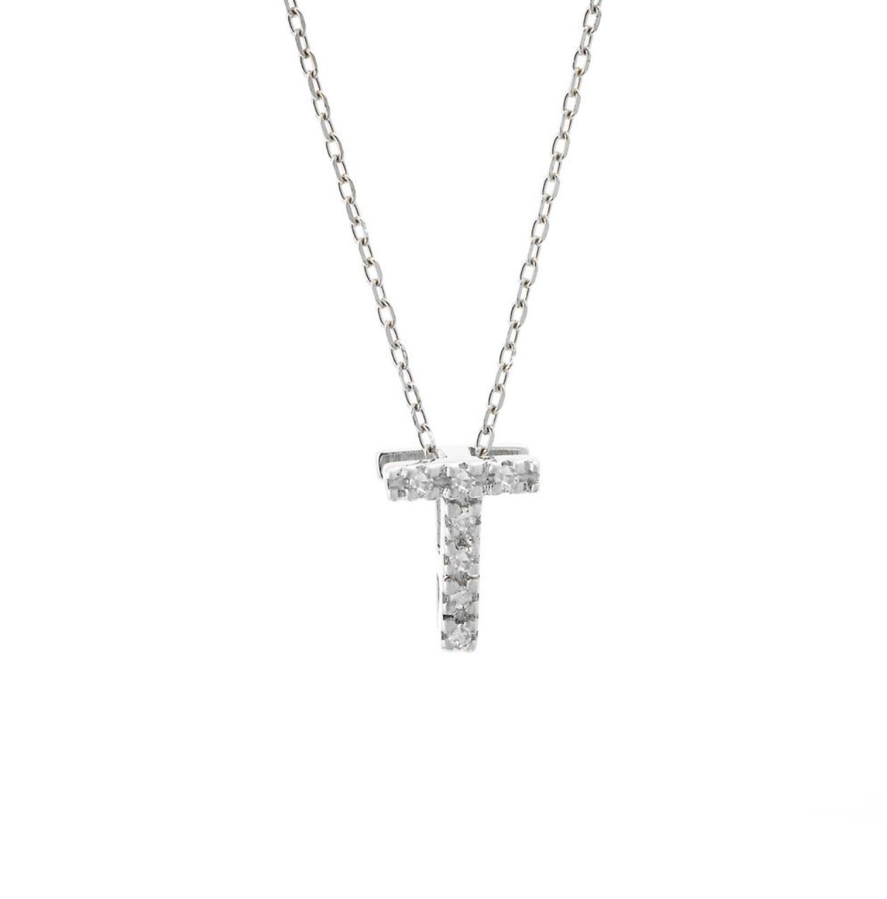Mini Initial Single Micro Pave Diamond Necklace