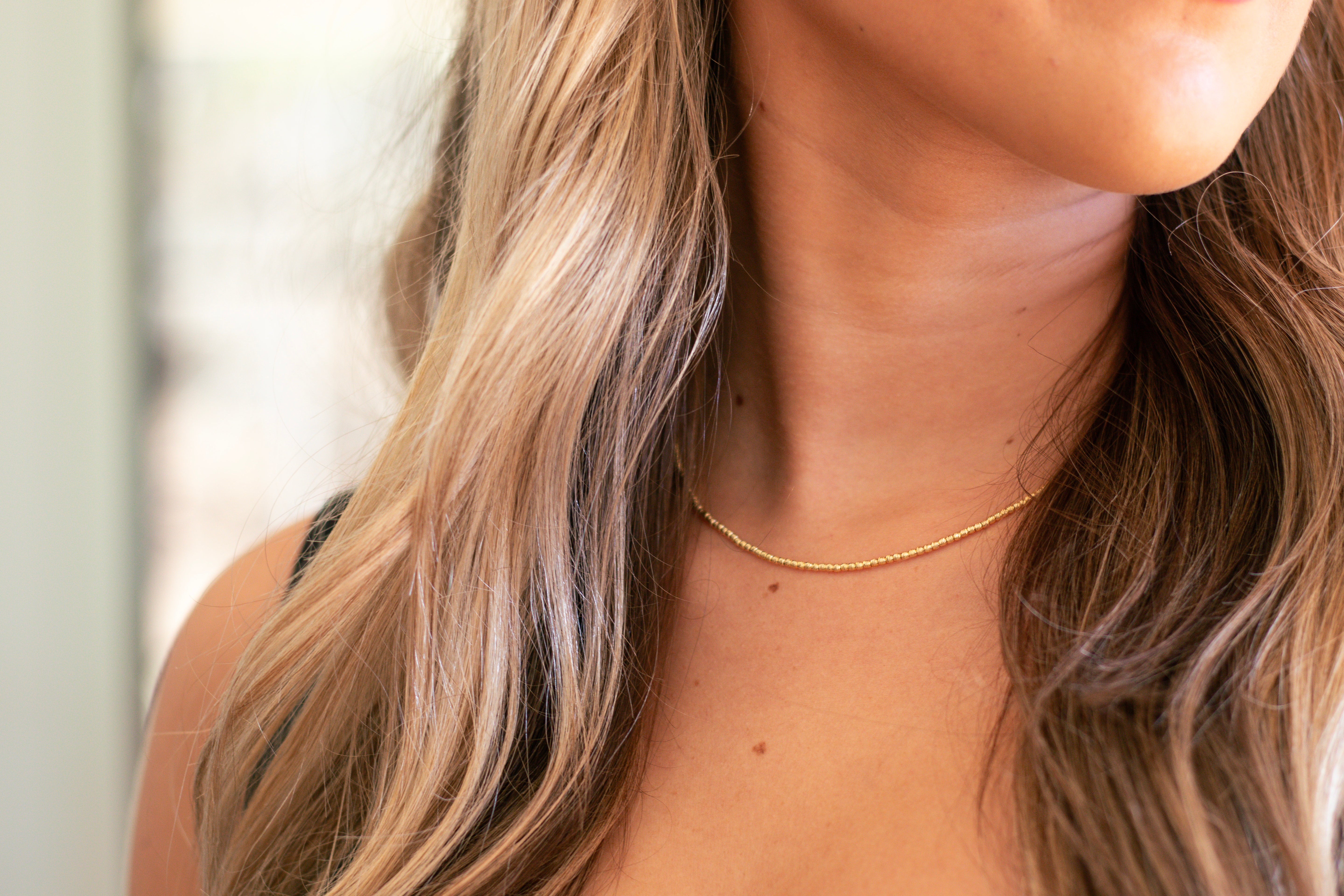2mm 14k gold diamond-cut bead choker