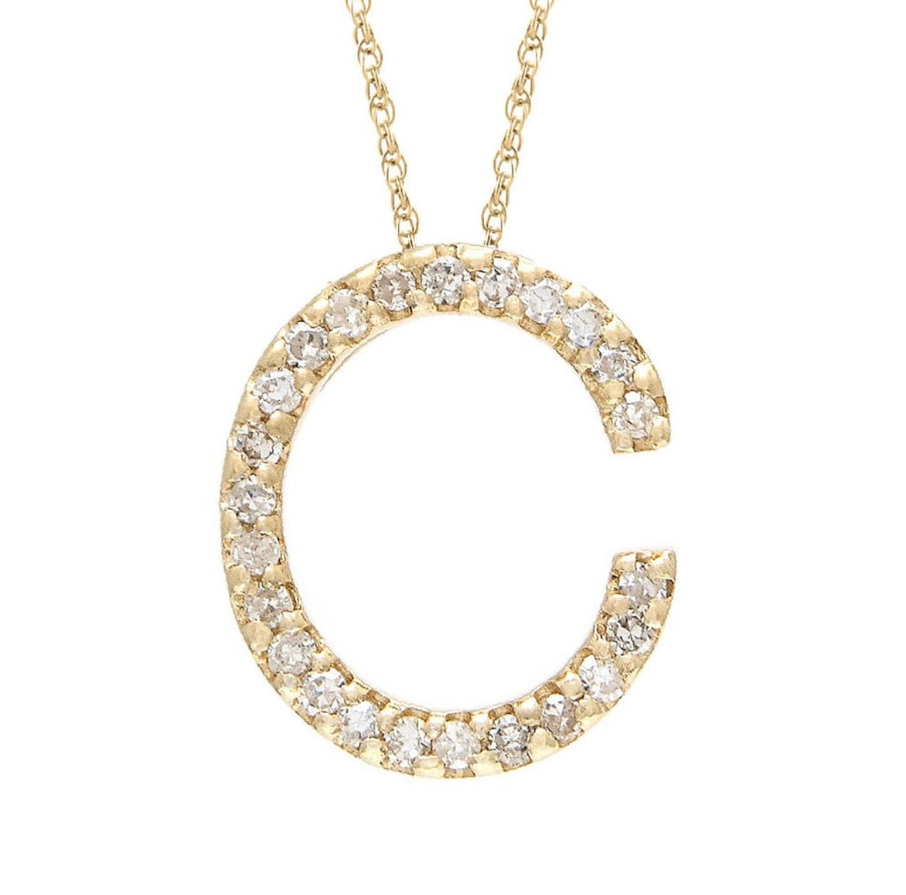 Block Initial Single Pave Diamond Pendant - C