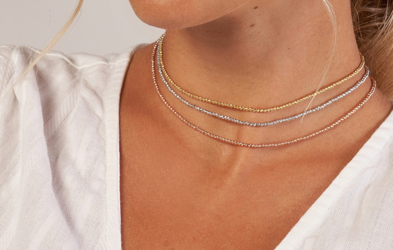 14k Gold Diamond-Cut Bead Choker - The Goldn Company