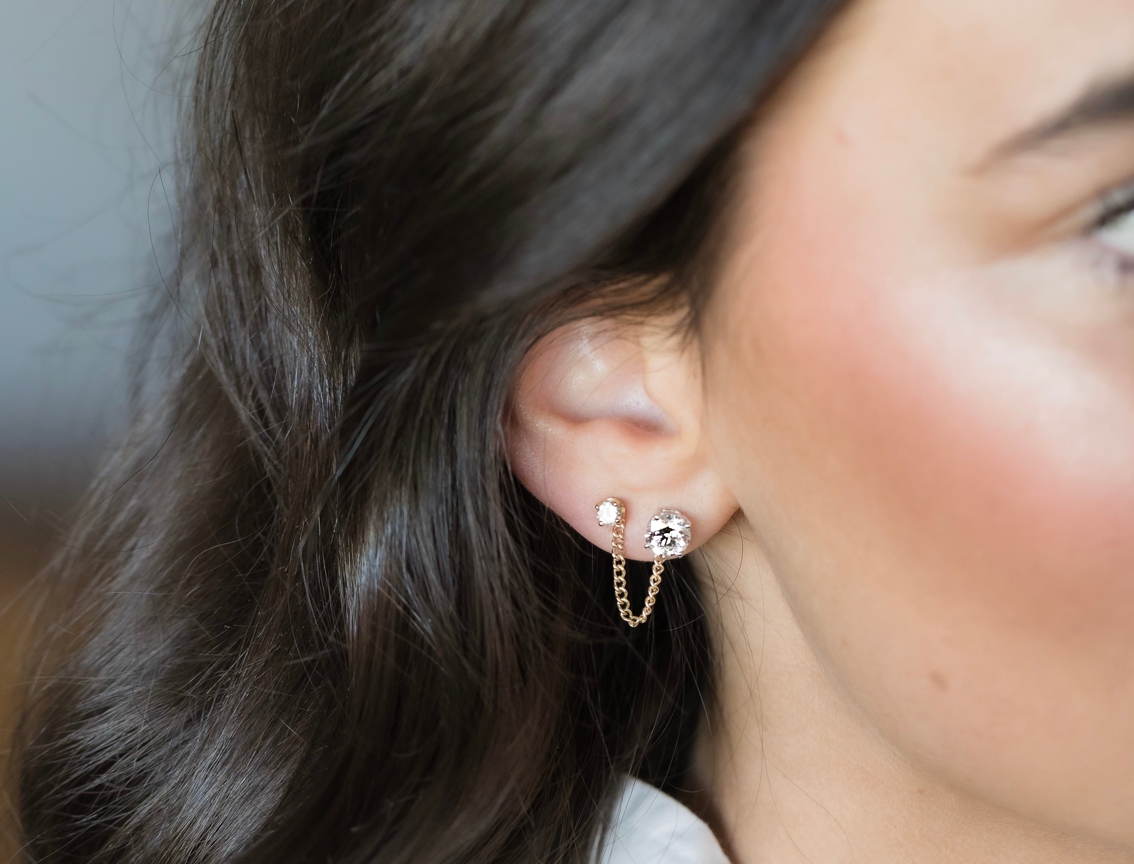 Gold Chain Earring Charm with Diamond