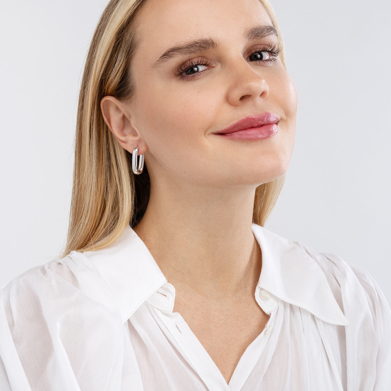 Sterling Silver Long Oval Hoop Earrings