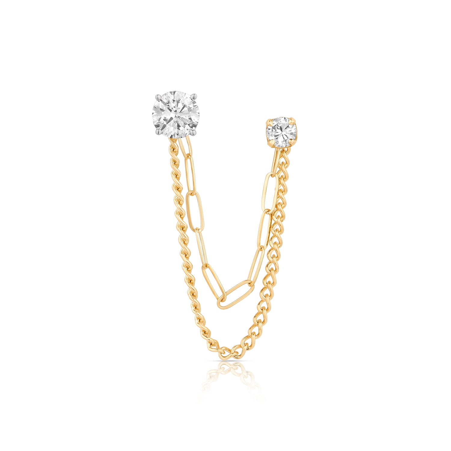 The Double Gold Chain Earring Charm With Diamond