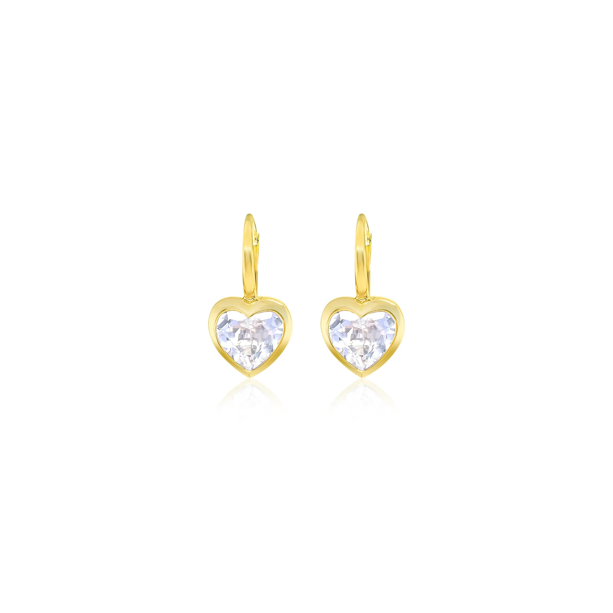 14kt Yellow Gold White Topaz Heart Earrings Bezel Set