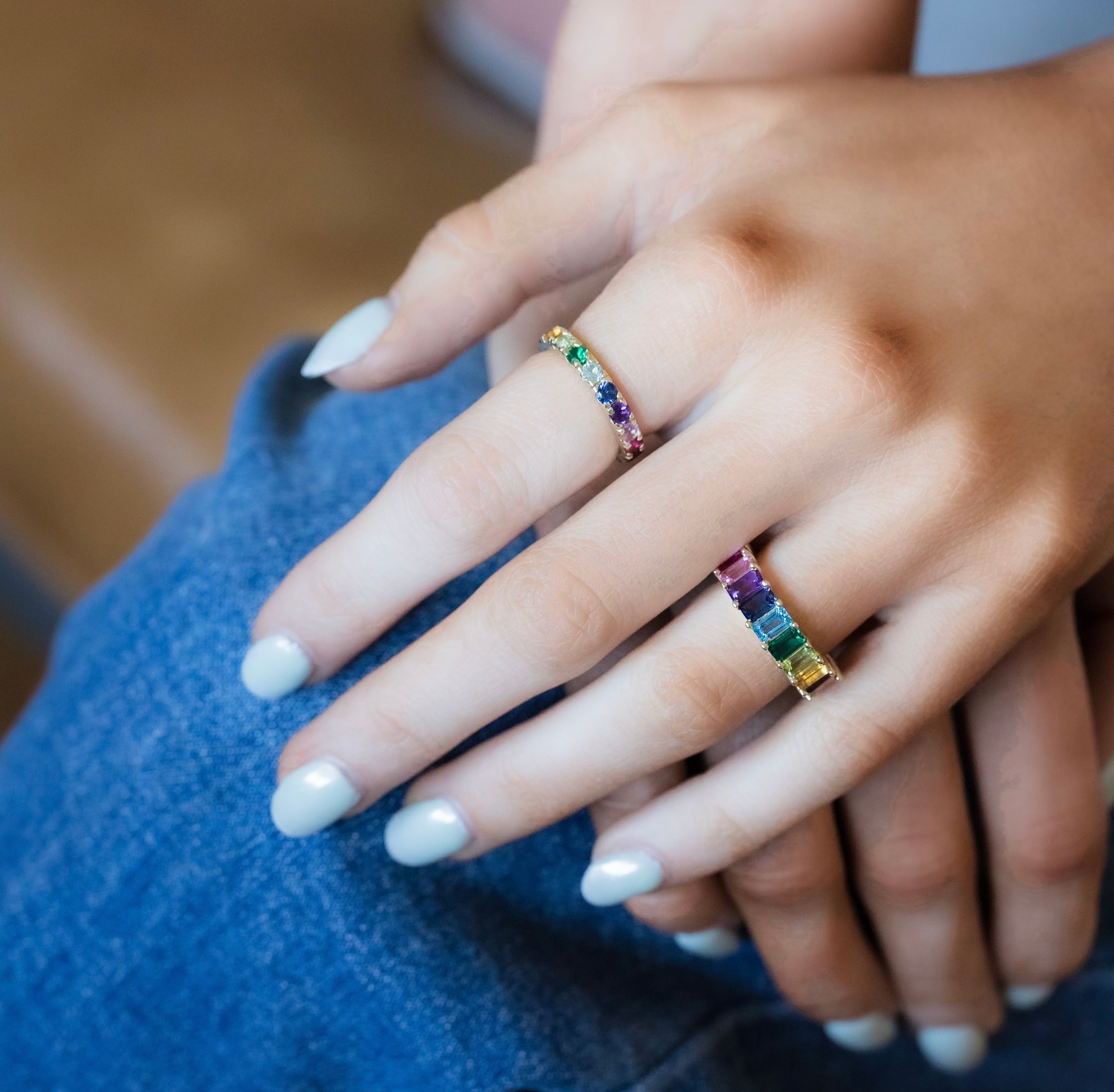 Baguette Eternity Rainbow Gemstone Ring