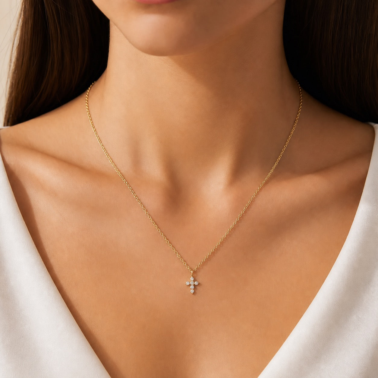Mini Cross Lab Grown Diamond Pendant Necklace