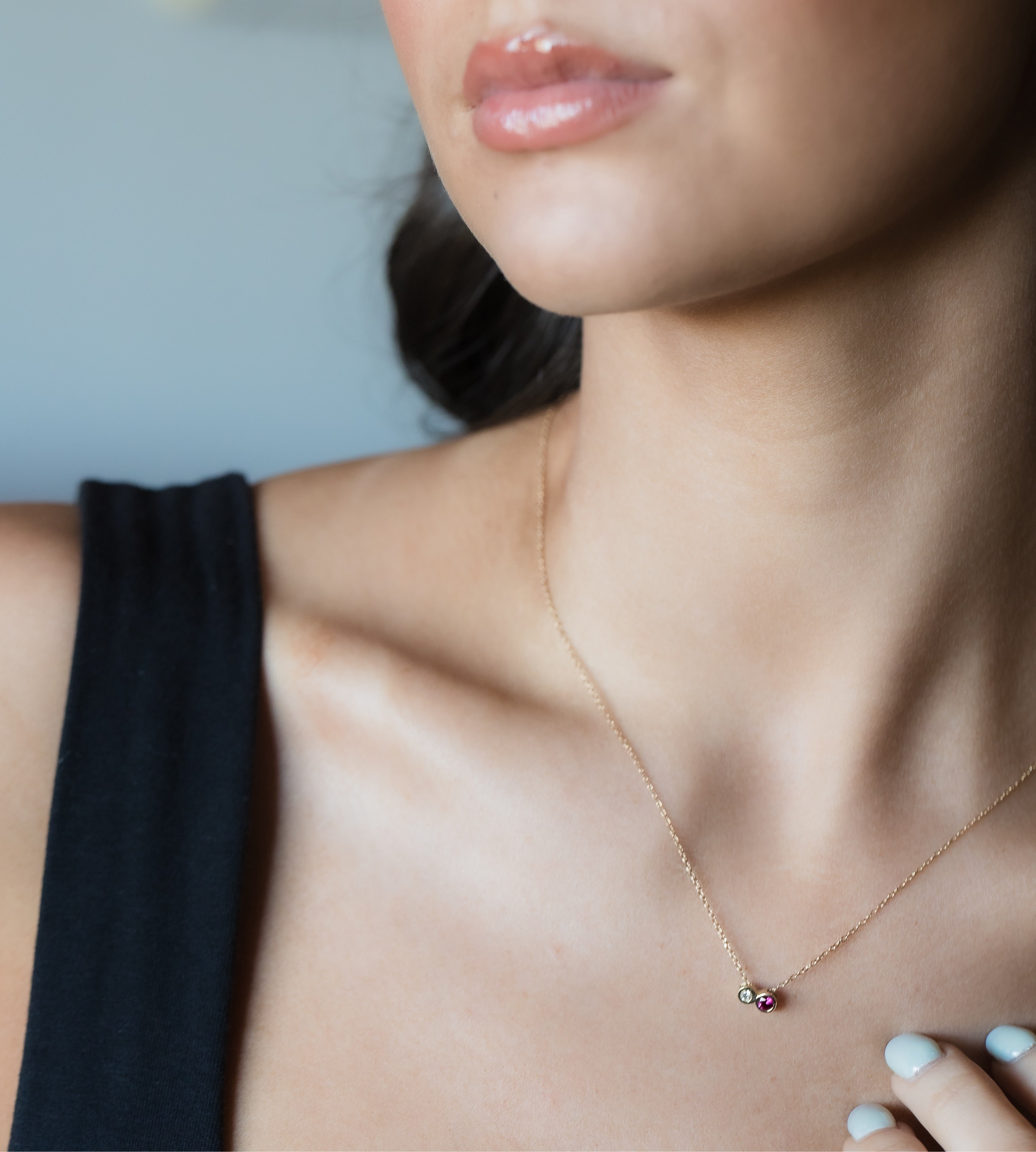 Lab Grown Diamond & Gemstone Duo Necklace