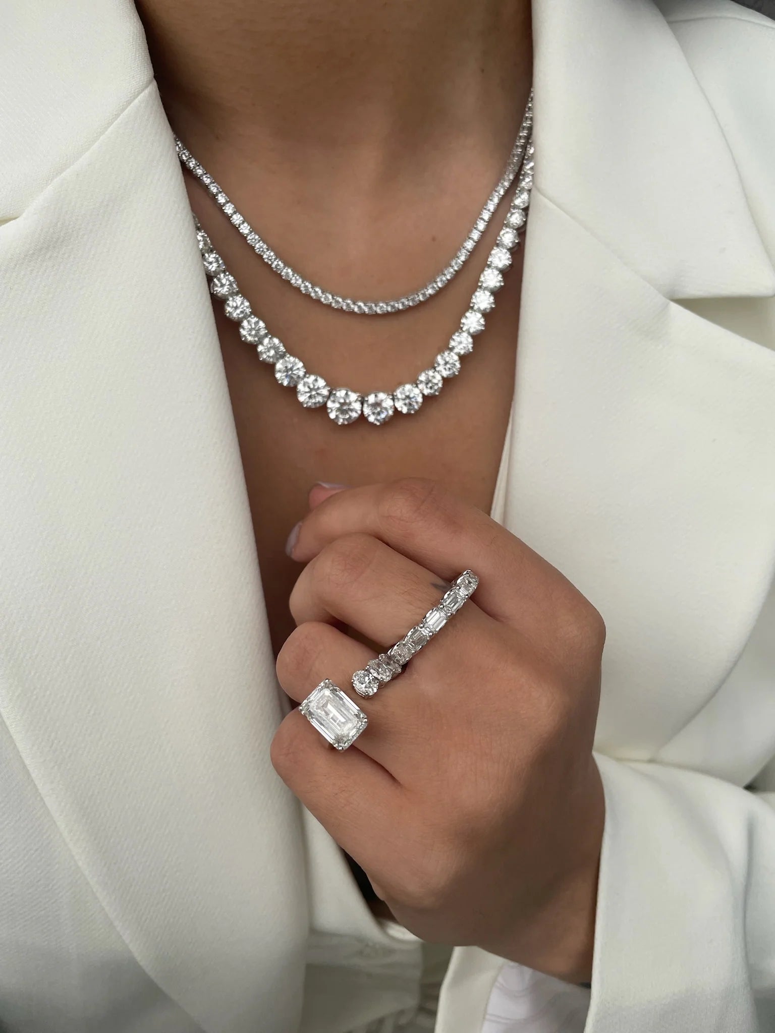 14kt White Gold Lab Grown 4.5 Carat Emerald Cut Diamond White Gold Ring