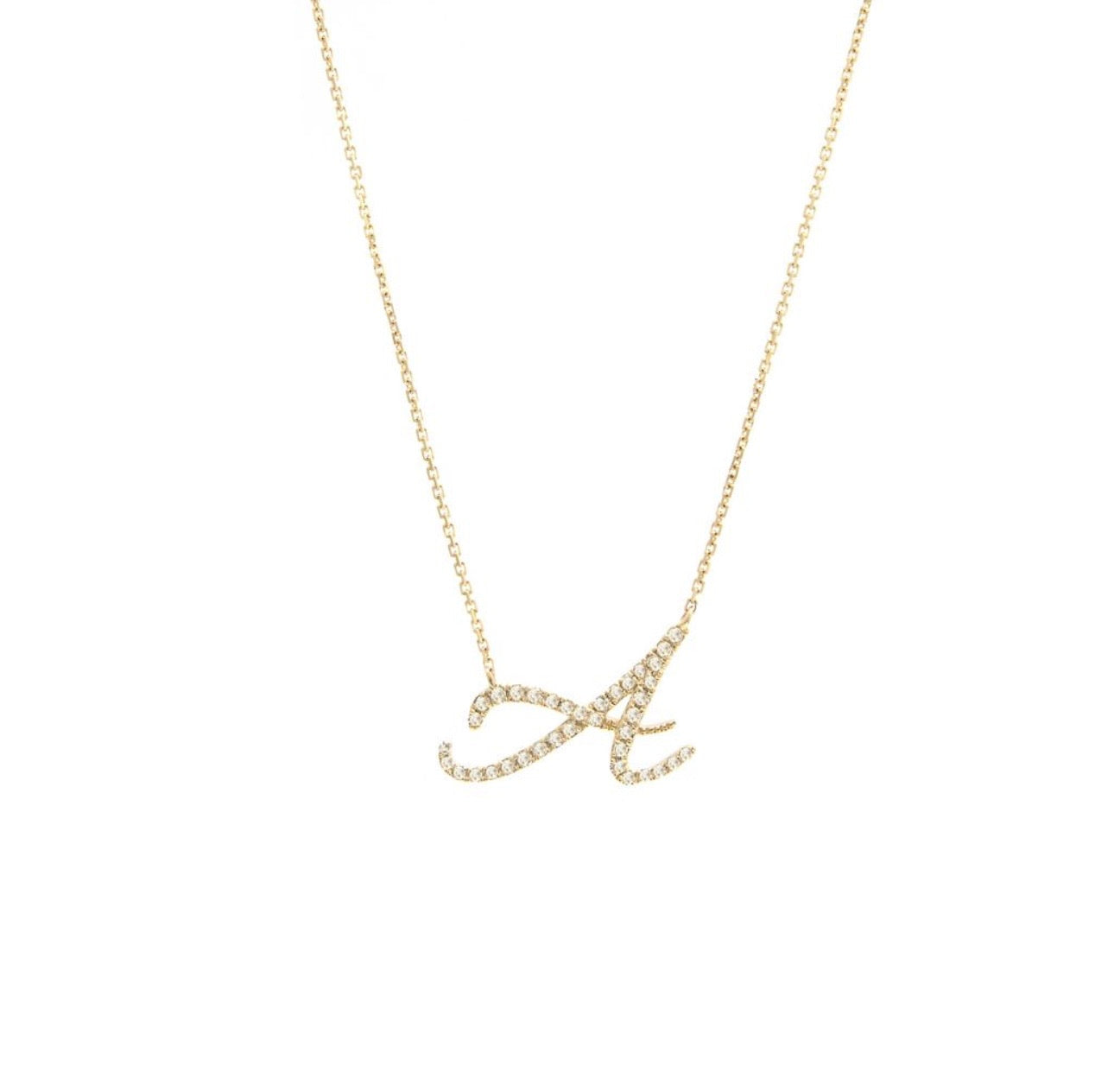 Script Initial Micro Pave Diamond Necklace